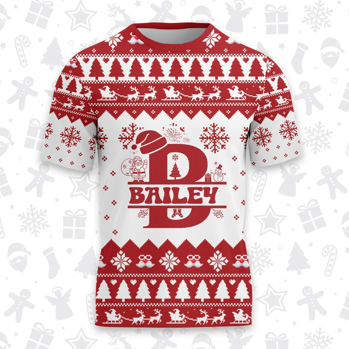 BAILEY Personalized Christmas T-Shirt Pajama Set - Holiday Gift Outfit 13K1-CR2