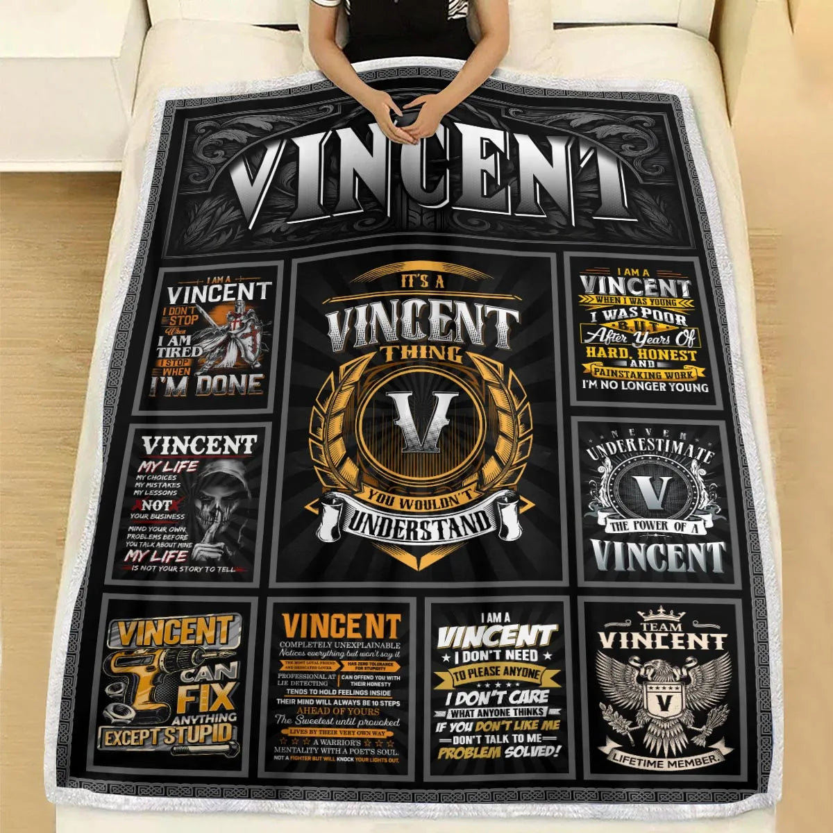 VINCENT Personalized Blanket | Custom Name Cozy Throw Gift 13K1-BK2