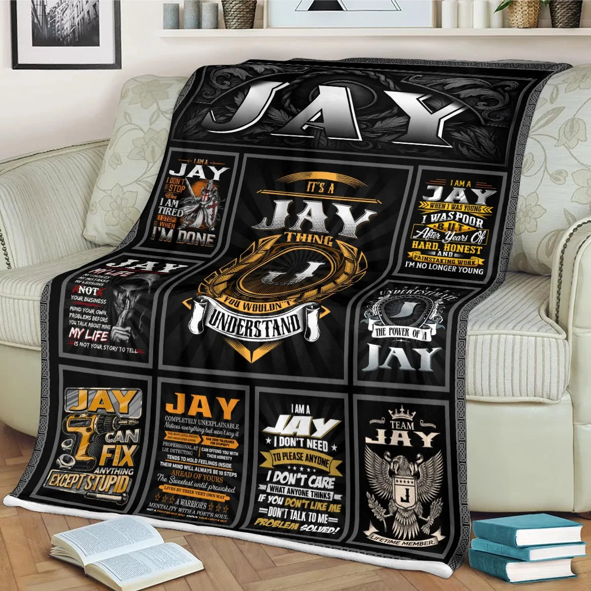 JAY Personalized Blanket | Custom Name Cozy Throw Gift 13K1-BK2