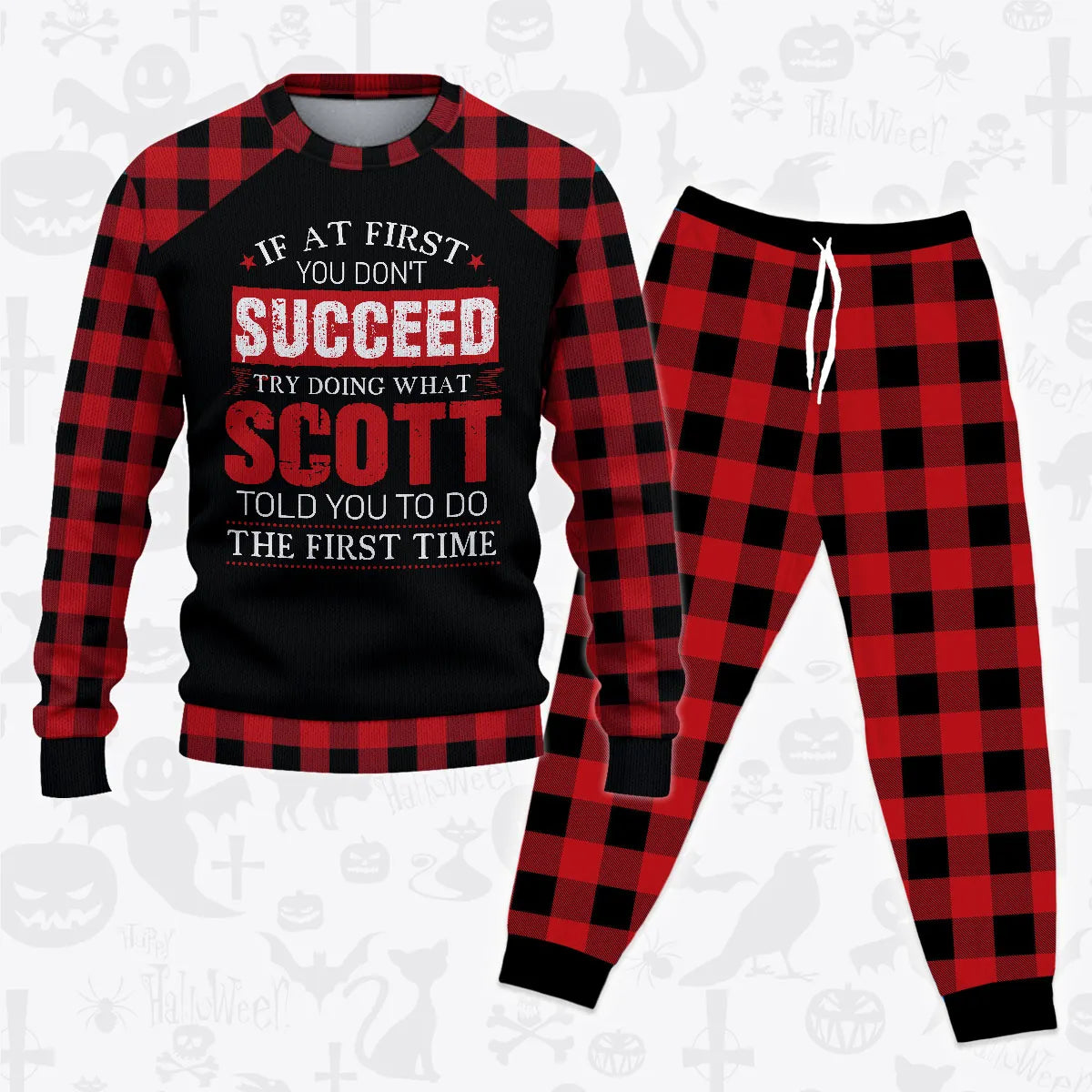 SCOTT Buffalo Plaid Pajamas Set Sweater & Pants 13K1-EV2