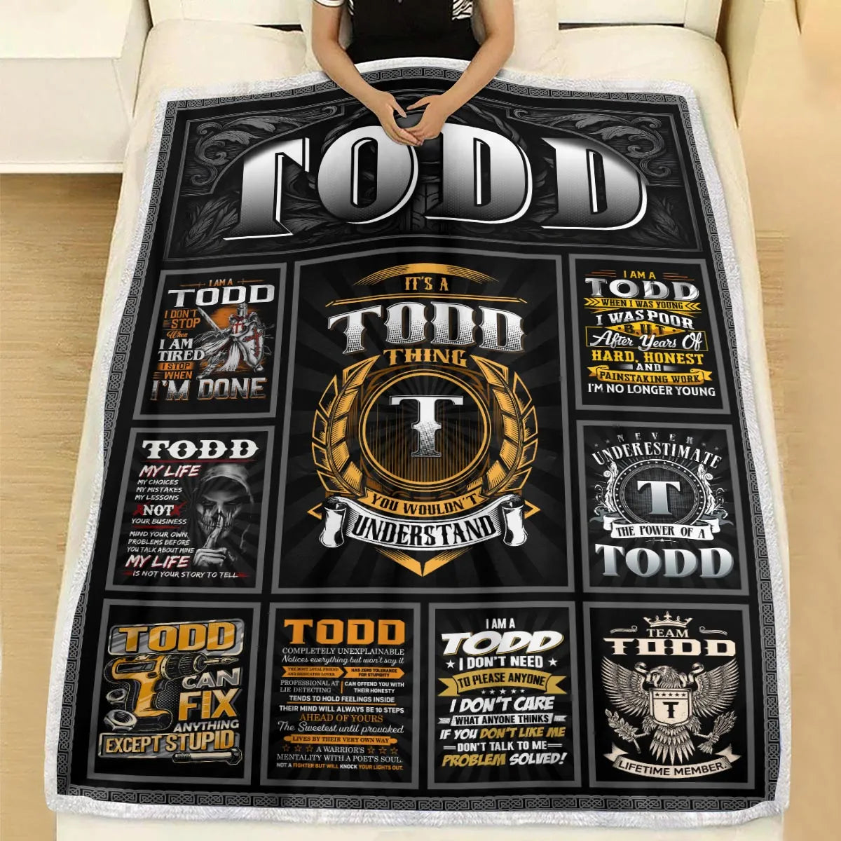 TODD Personalized Blanket | Custom Name Cozy Throw Gift 13K1-BK2