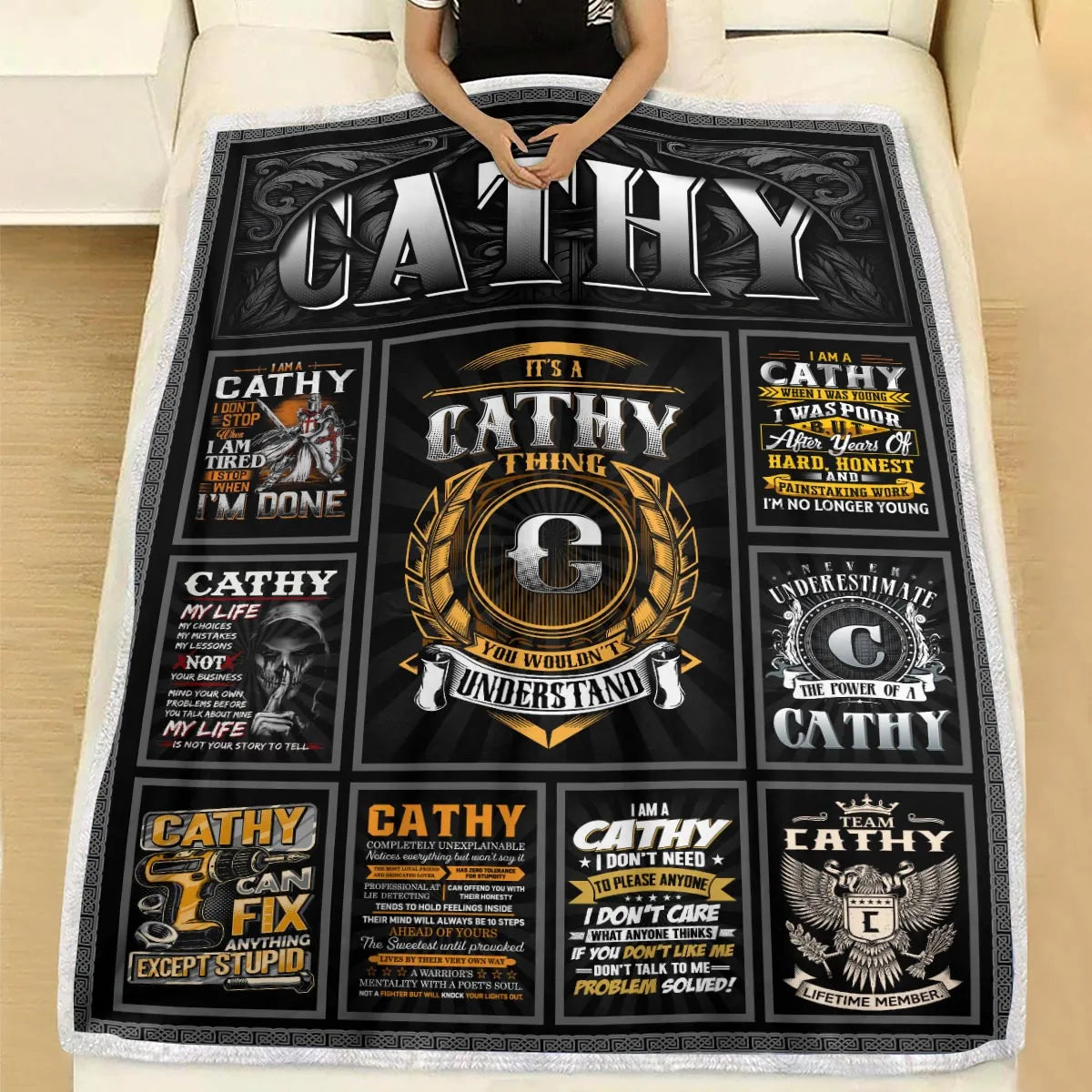 CATHY Personalized Blanket | Custom Name Cozy Throw Gift 13K1-BK2