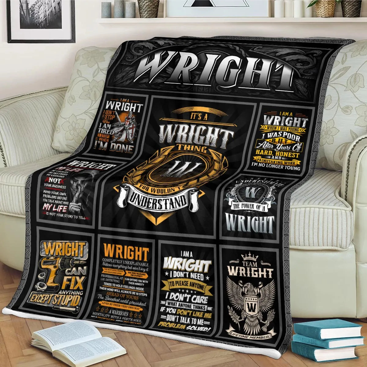 WRIGHT Personalized Blanket | Custom Name Cozy Throw Gift 13K1-BK2