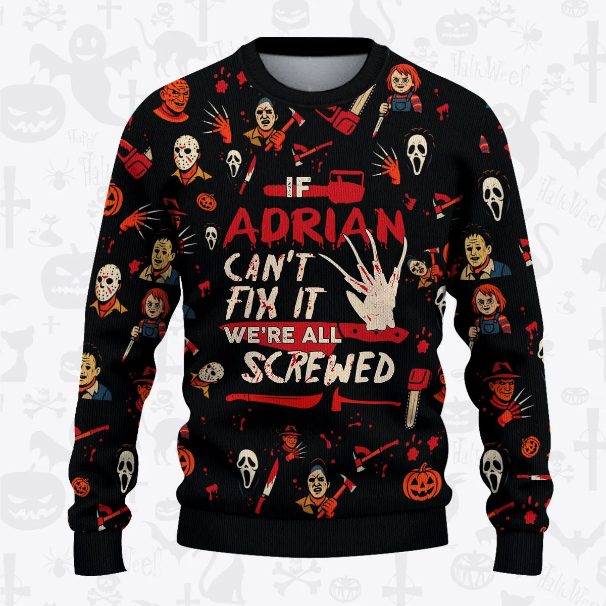 ADRIAN Horror Halloween Pajamas Set Cozy Sweater & Pants Sleepwear 13K1-HL1