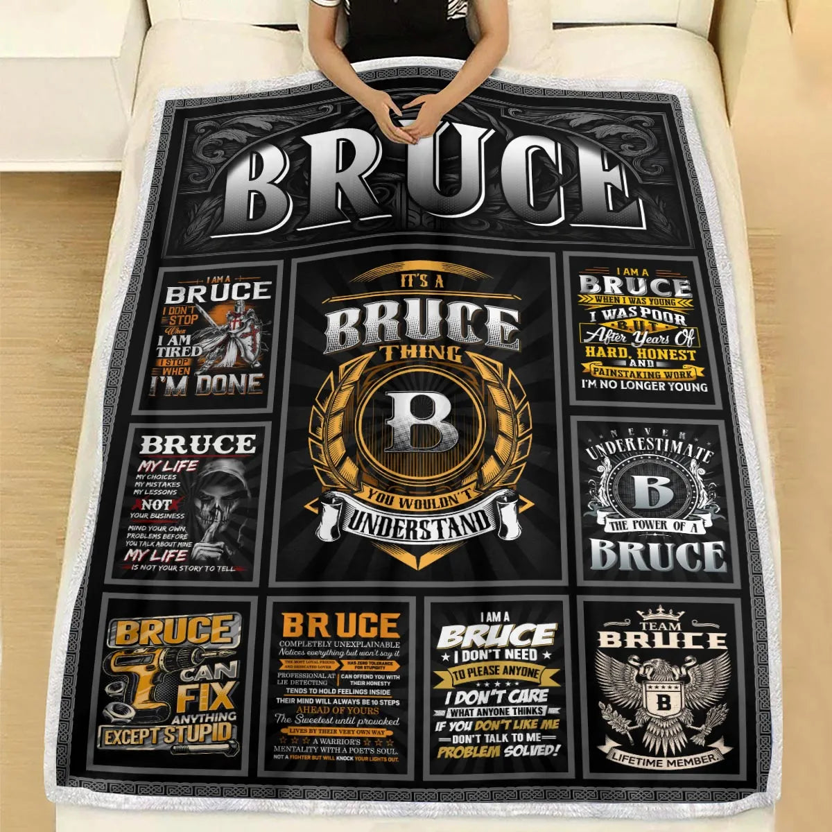 BRUCE Personalized Blanket | Custom Name Cozy Throw Gift 13K1-BK2