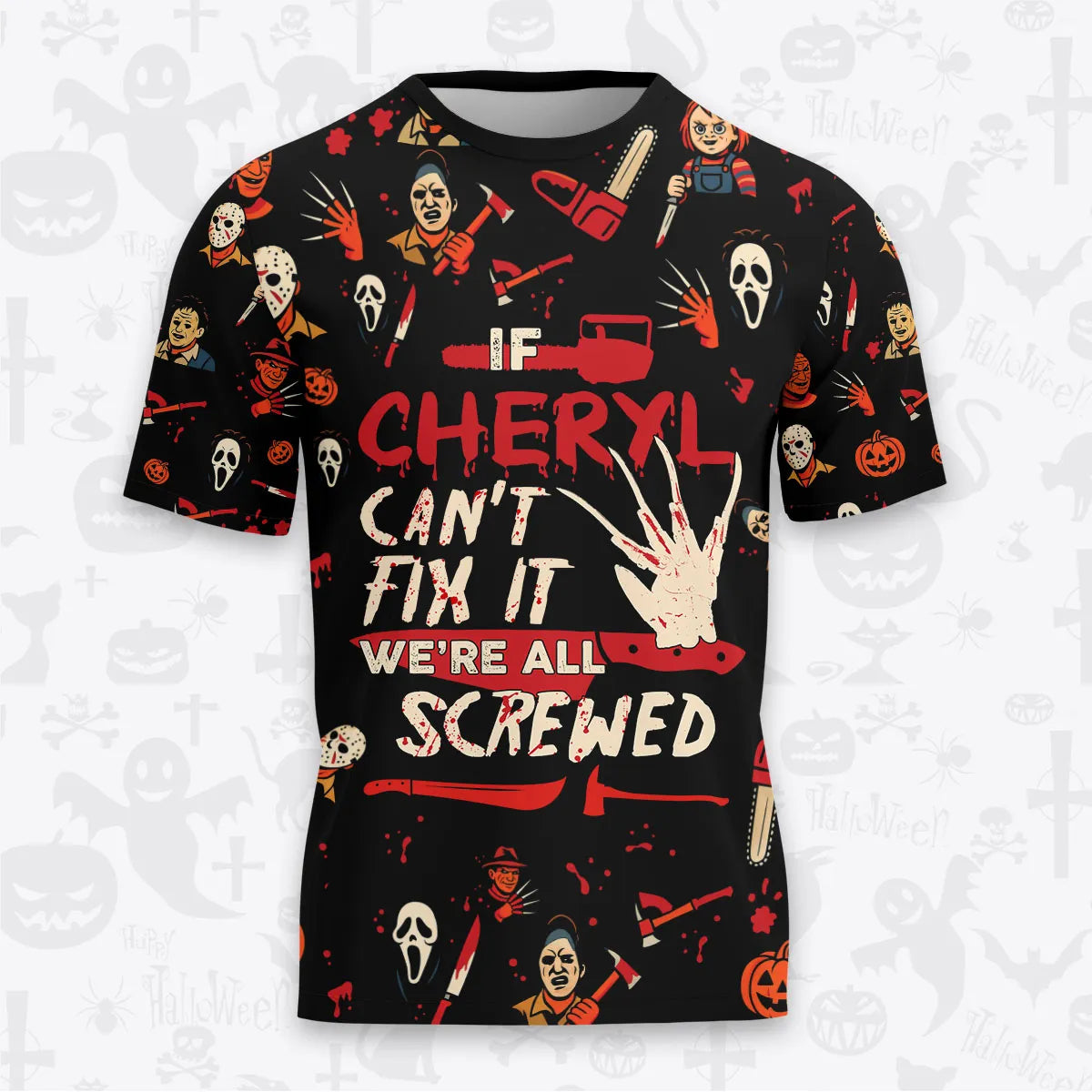CHERYL Horror Halloween Pajama Set Scary T-Shirt & Pants Sleepwear Costume 13K1-HL1
