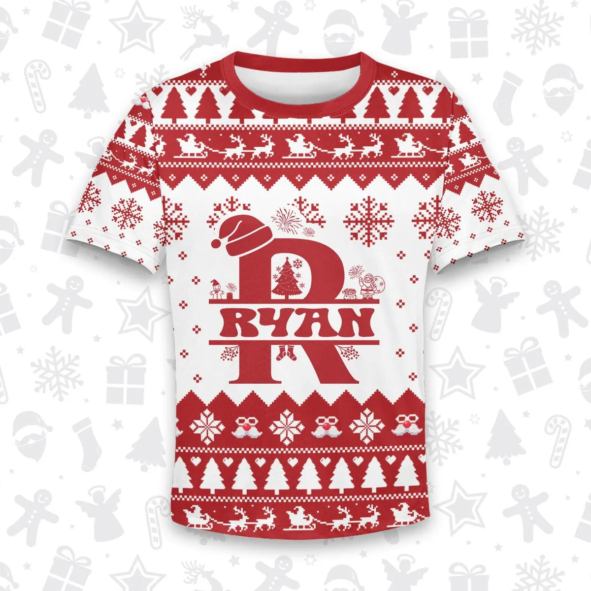 RYAN Personalized Christmas T-Shirt Pajama Set - Holiday Gift Outfit 13K1-CR2