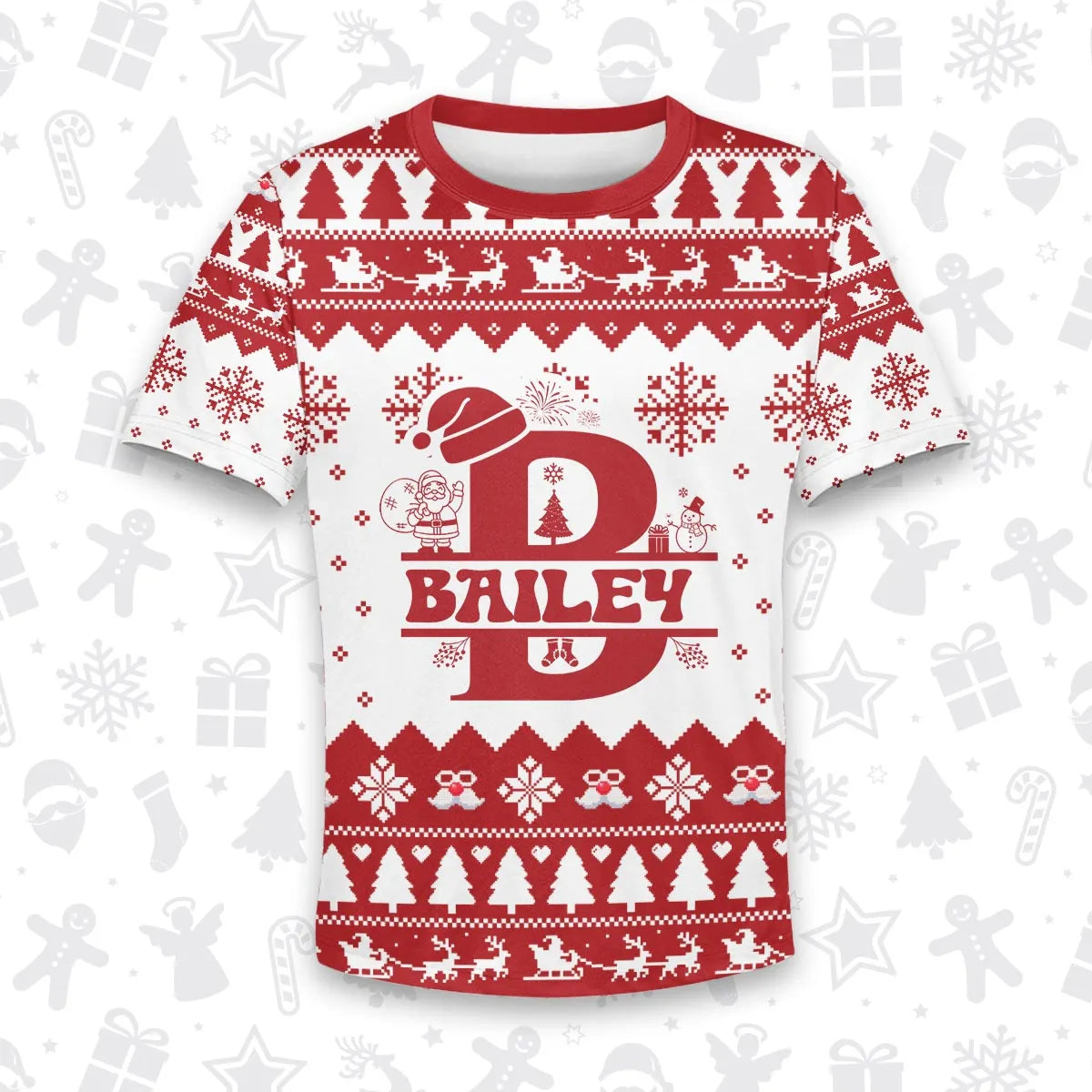 BAILEY Personalized Christmas T-Shirt Pajama Set - Holiday Gift Outfit 13K1-CR2
