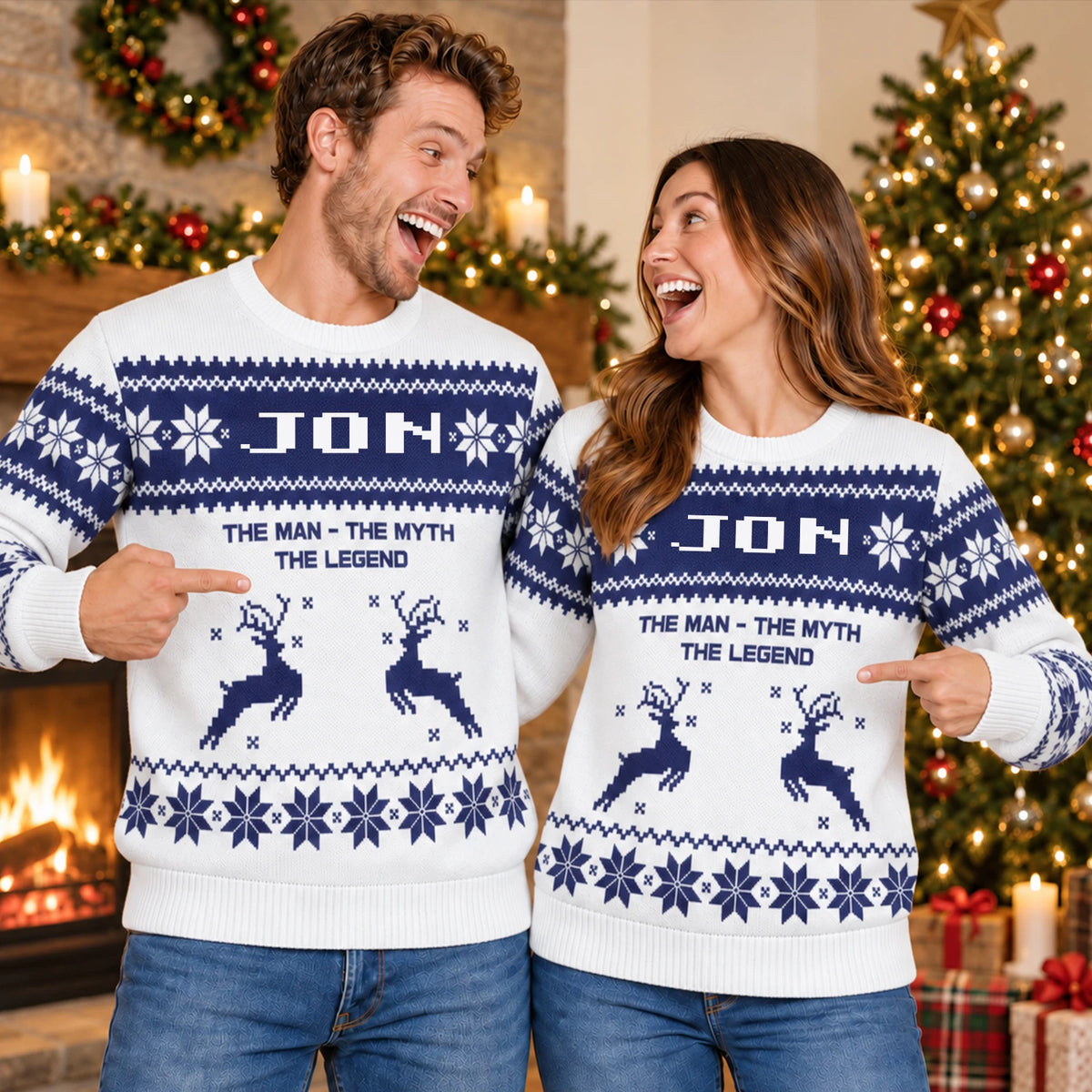 The Man The Myth The Legend Navy White Ugly Sweater JON 13K1 UG07