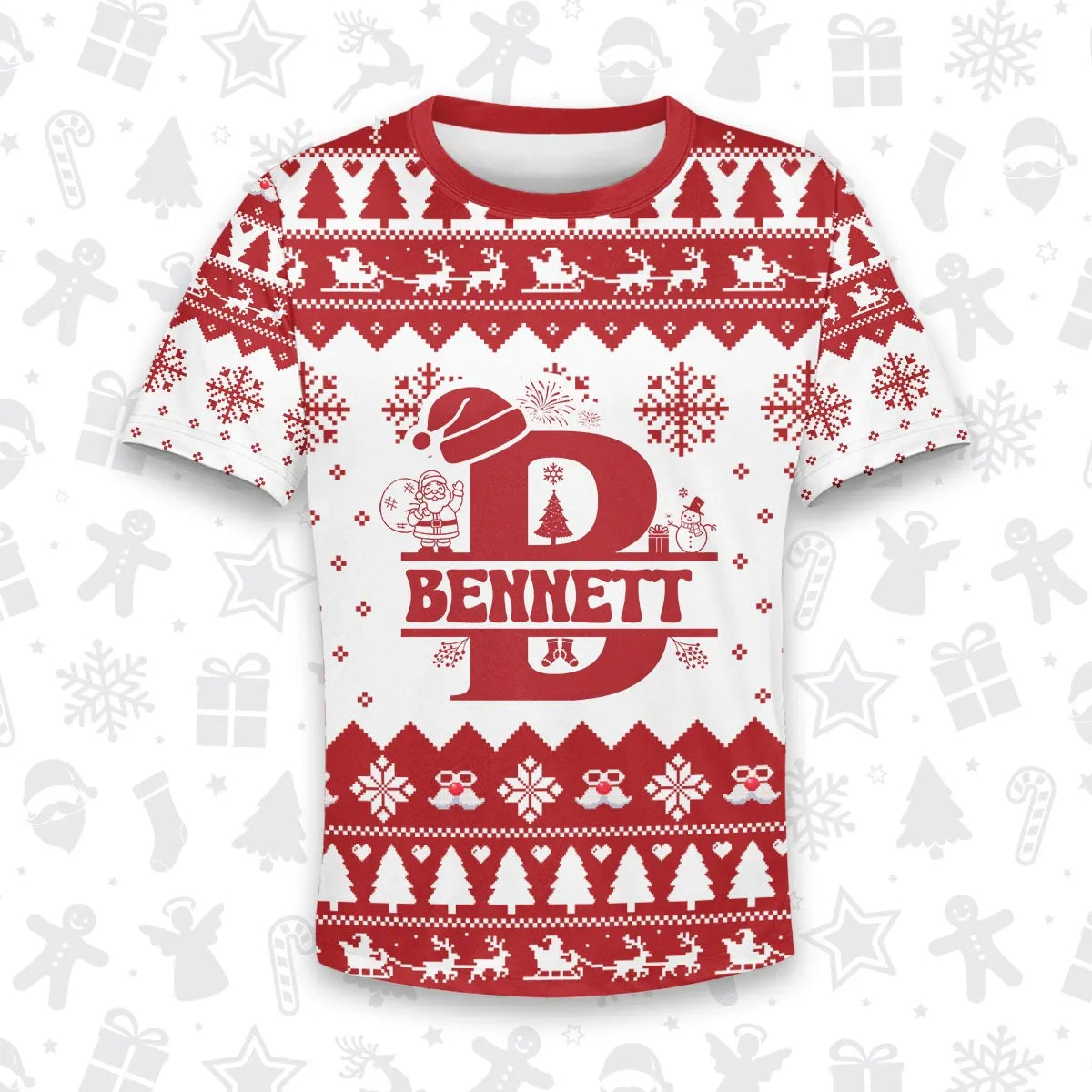 BENNETT Personalized Christmas T-Shirt Pajama Set - Holiday Gift Outfit 13K1-CR2
