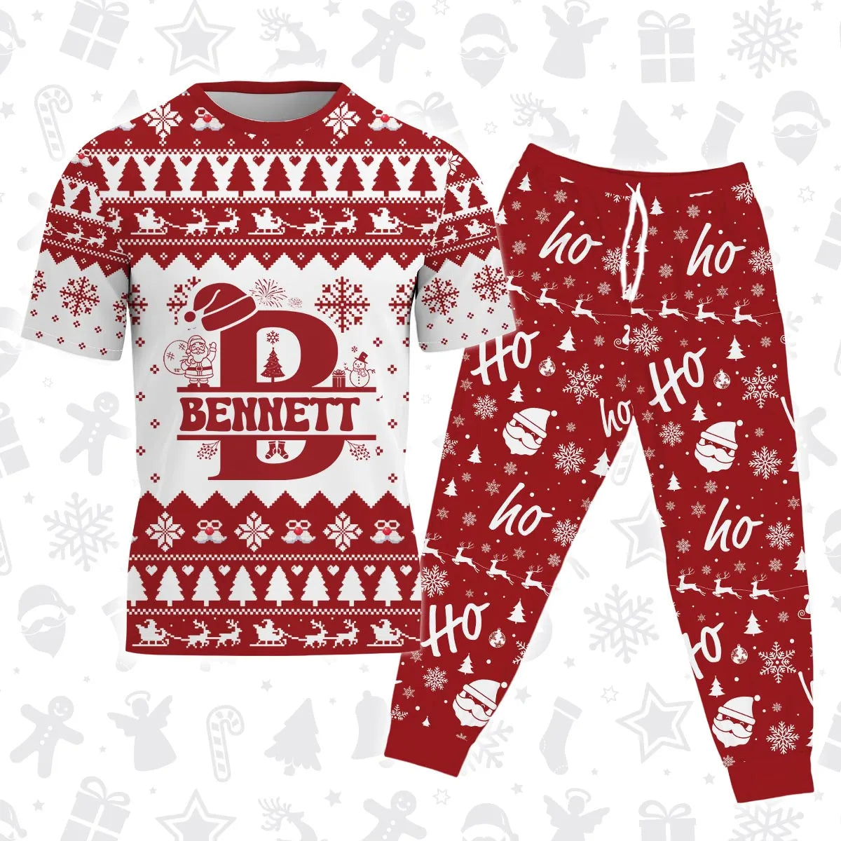 BENNETT Personalized Christmas T-Shirt Pajama Set - Holiday Gift Outfit 13K1-CR2