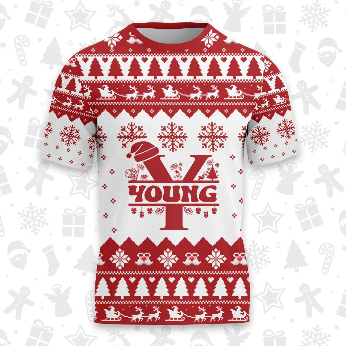 YOUNG Personalized Christmas T-Shirt Pajama Set - Holiday Gift Outfit 13K1-CR2