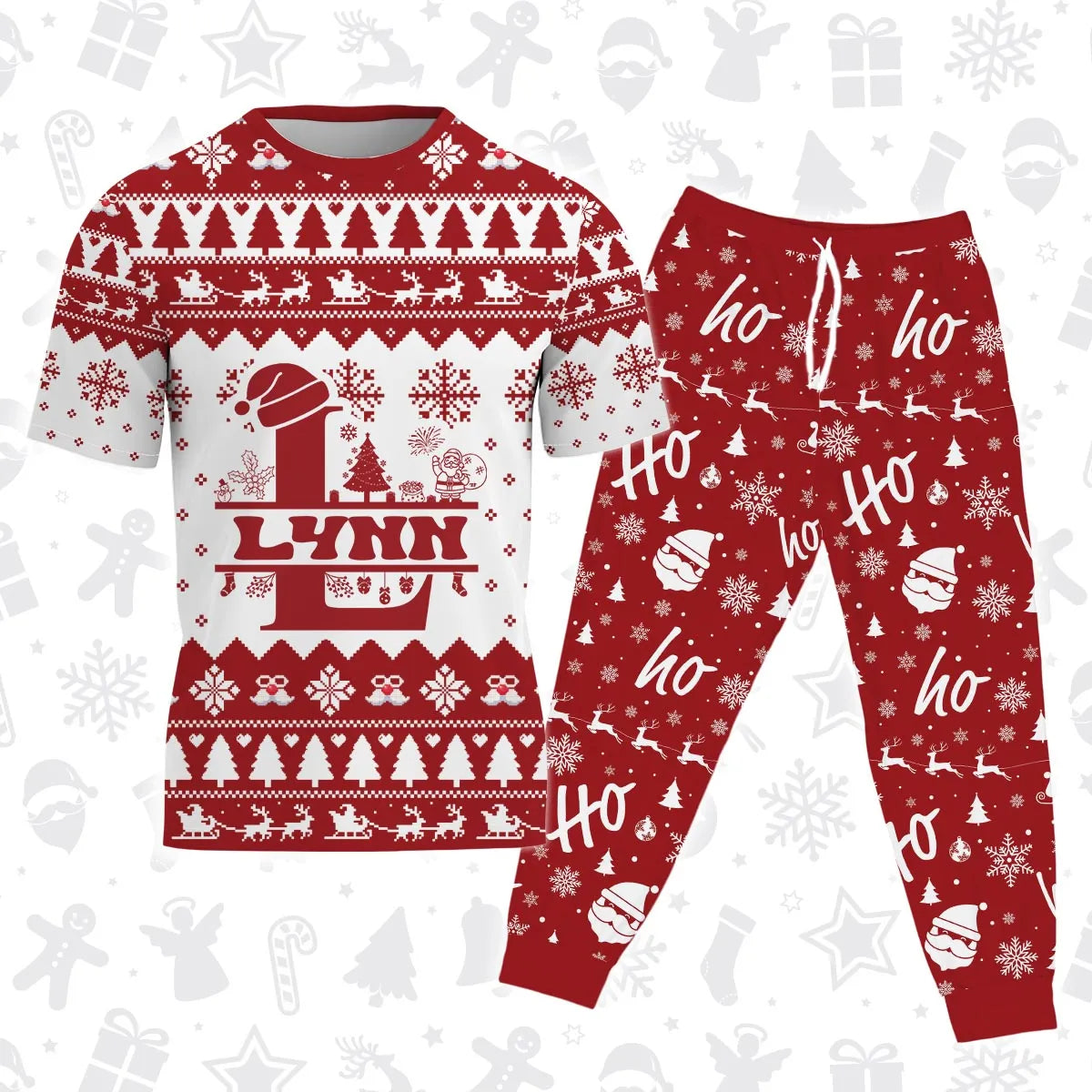 LYNN Personalized Christmas T-Shirt Pajama Set - Holiday Gift Outfit 13K1-CR2