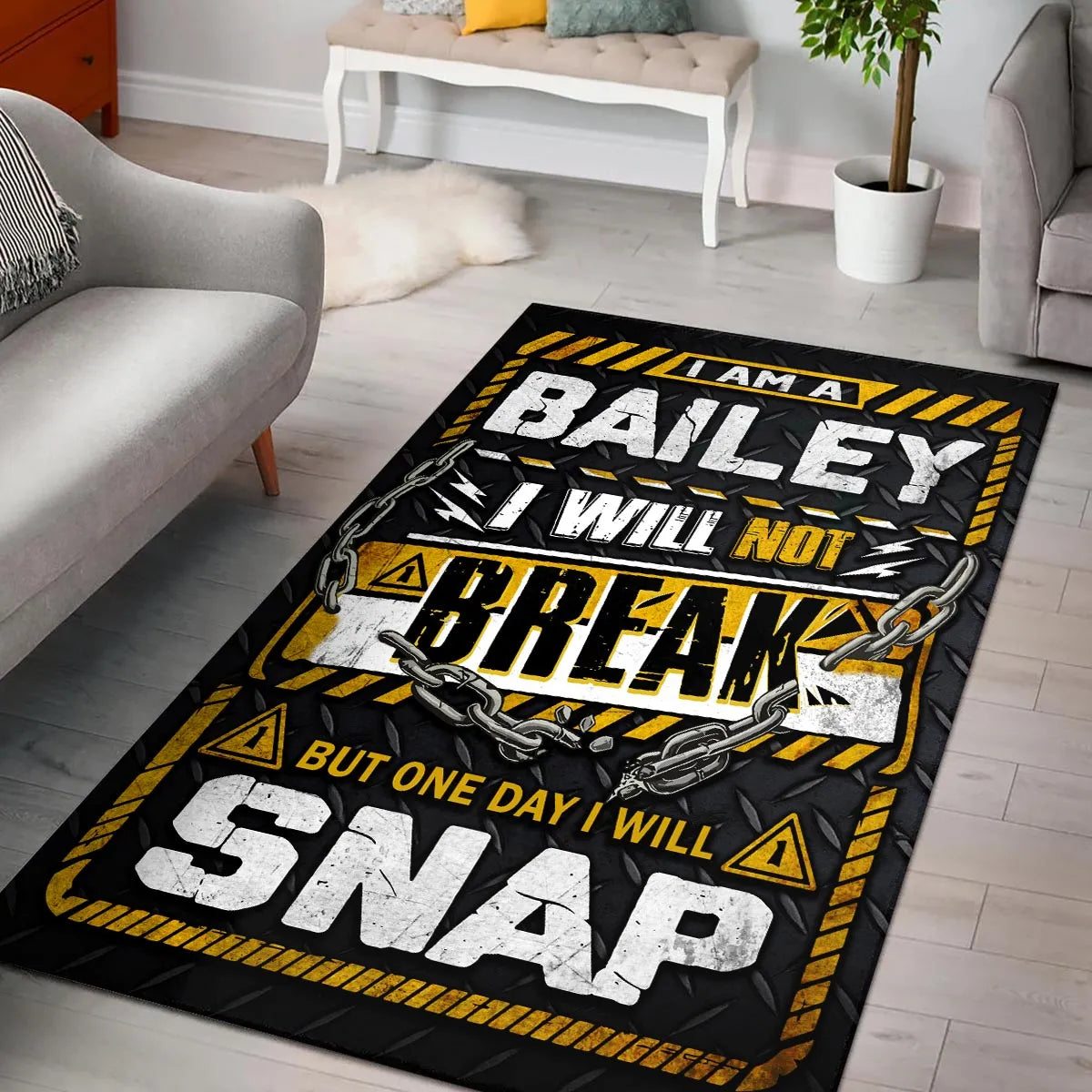 BAILEY Motivational Rug – Black & Yellow Quote Carpet for Living Room 13K1-AR1