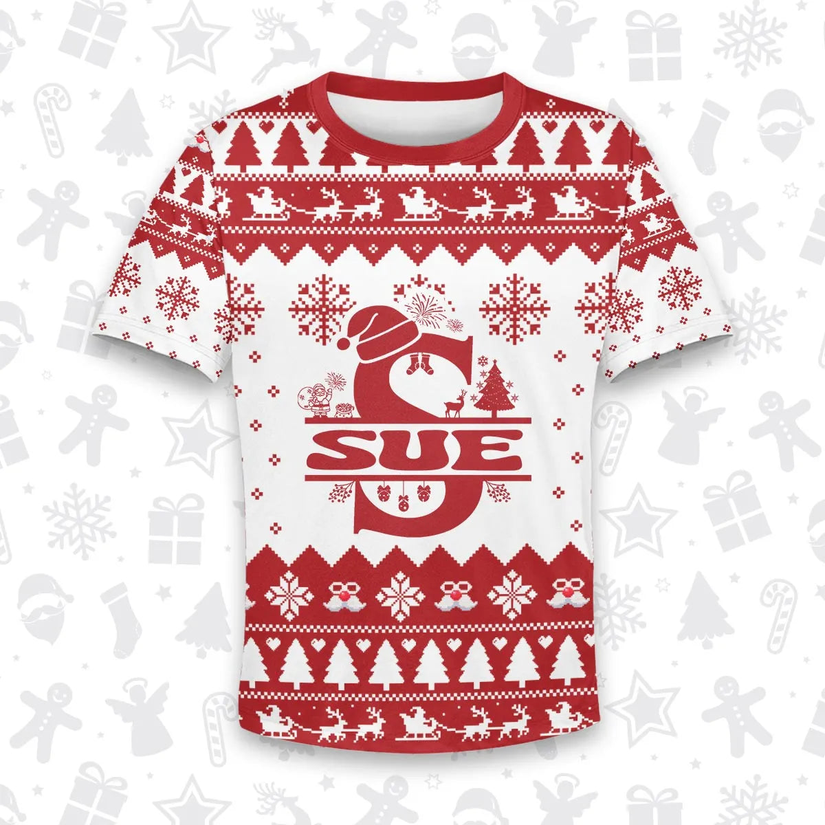 SUE Personalized Christmas T-Shirt Pajama Set - Holiday Gift Outfit 13K1-CR2