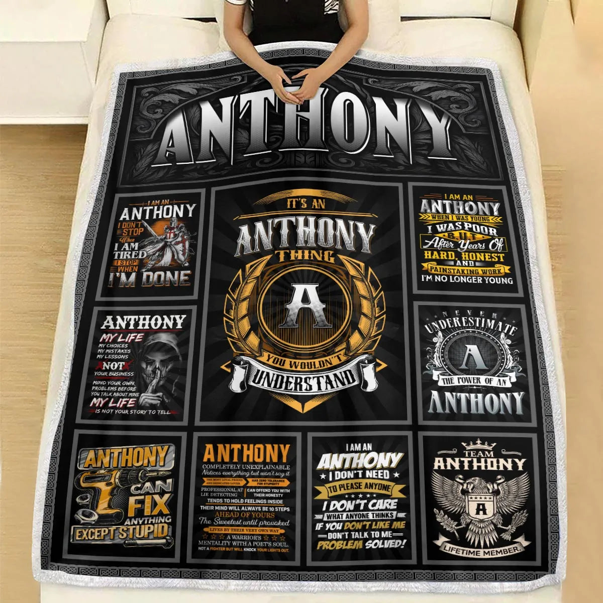 ANTHONY Personalized Blanket | Custom Name Cozy Throw Gift 13K1-BK2