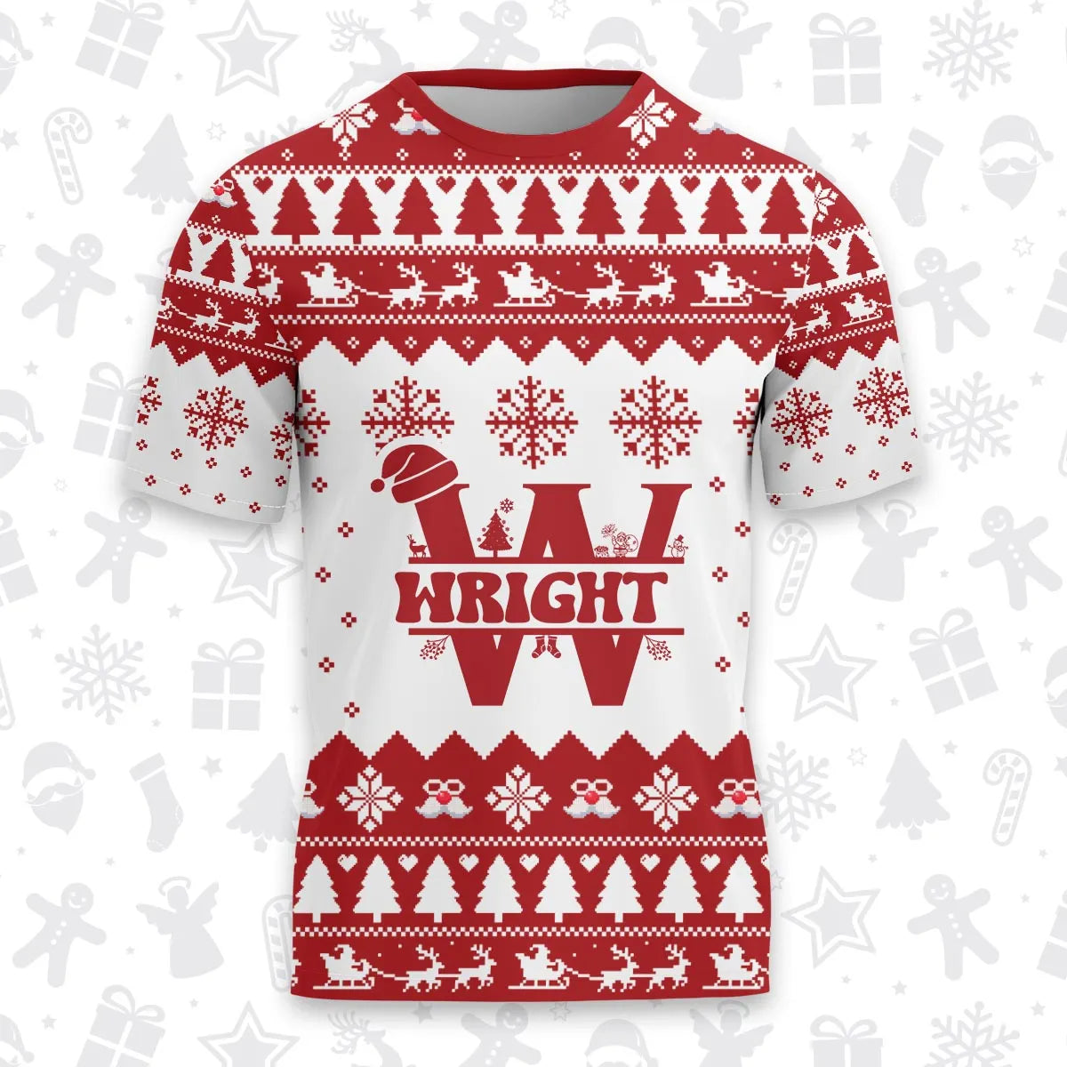 WRIGHT Personalized Christmas T-Shirt Pajama Set - Holiday Gift Outfit 13K1-CR2