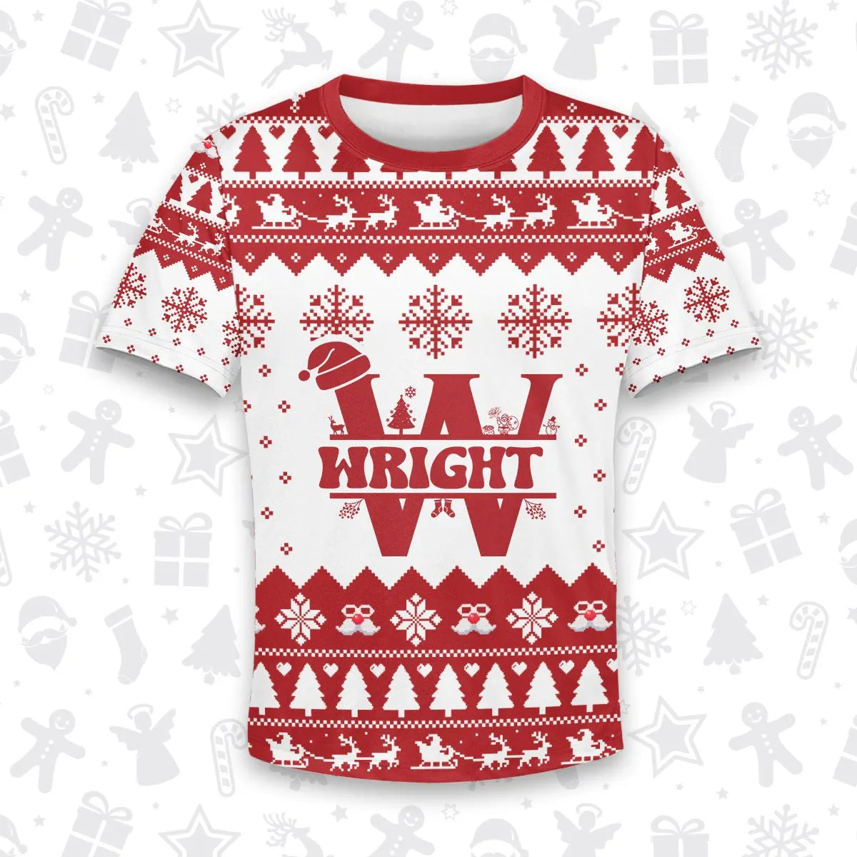 WRIGHT Personalized Christmas T-Shirt Pajama Set - Holiday Gift Outfit 13K1-CR2