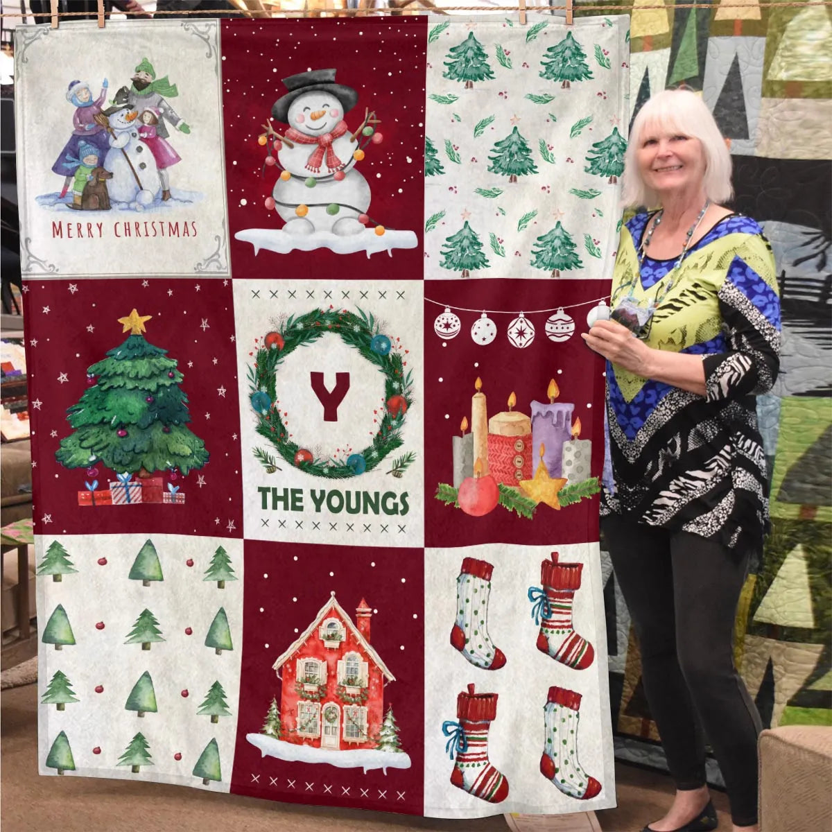 YOUNG Christmas Blanket – Personalized Family Name Holiday Quilt Throw 13K1-BK1