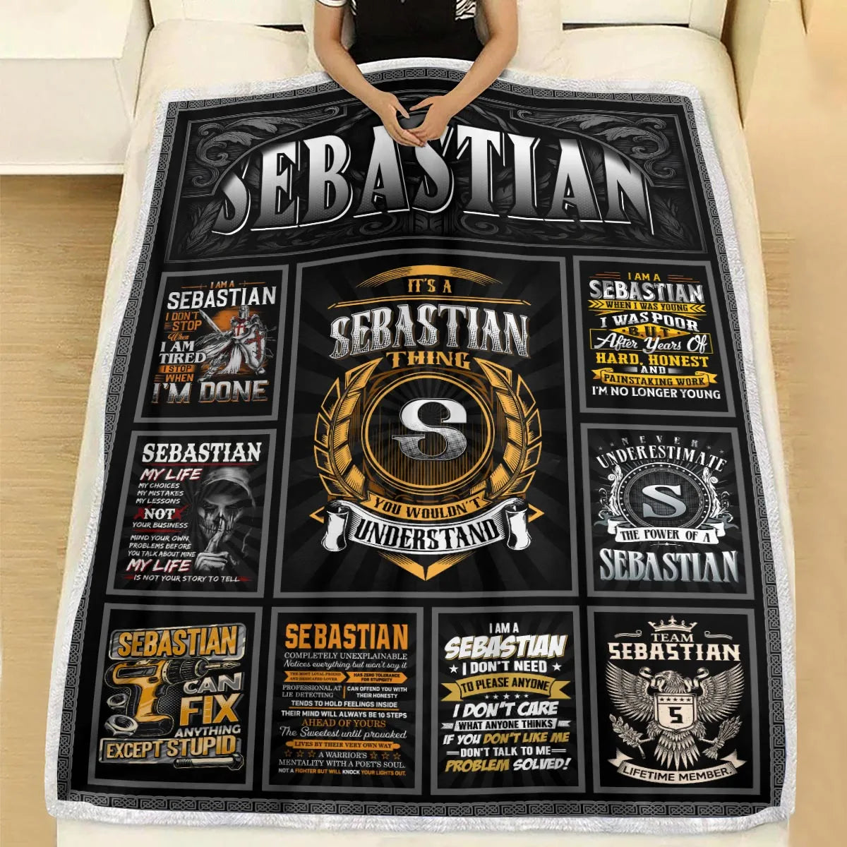 SEBASTIAN Personalized Blanket | Custom Name Cozy Throw Gift 13K1-BK2