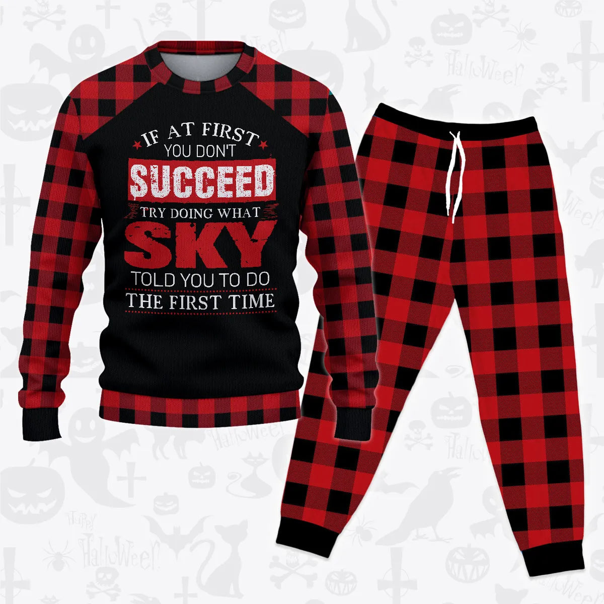 SKY Buffalo Plaid Pajamas Set Sweater & Pants 13K1-EV2