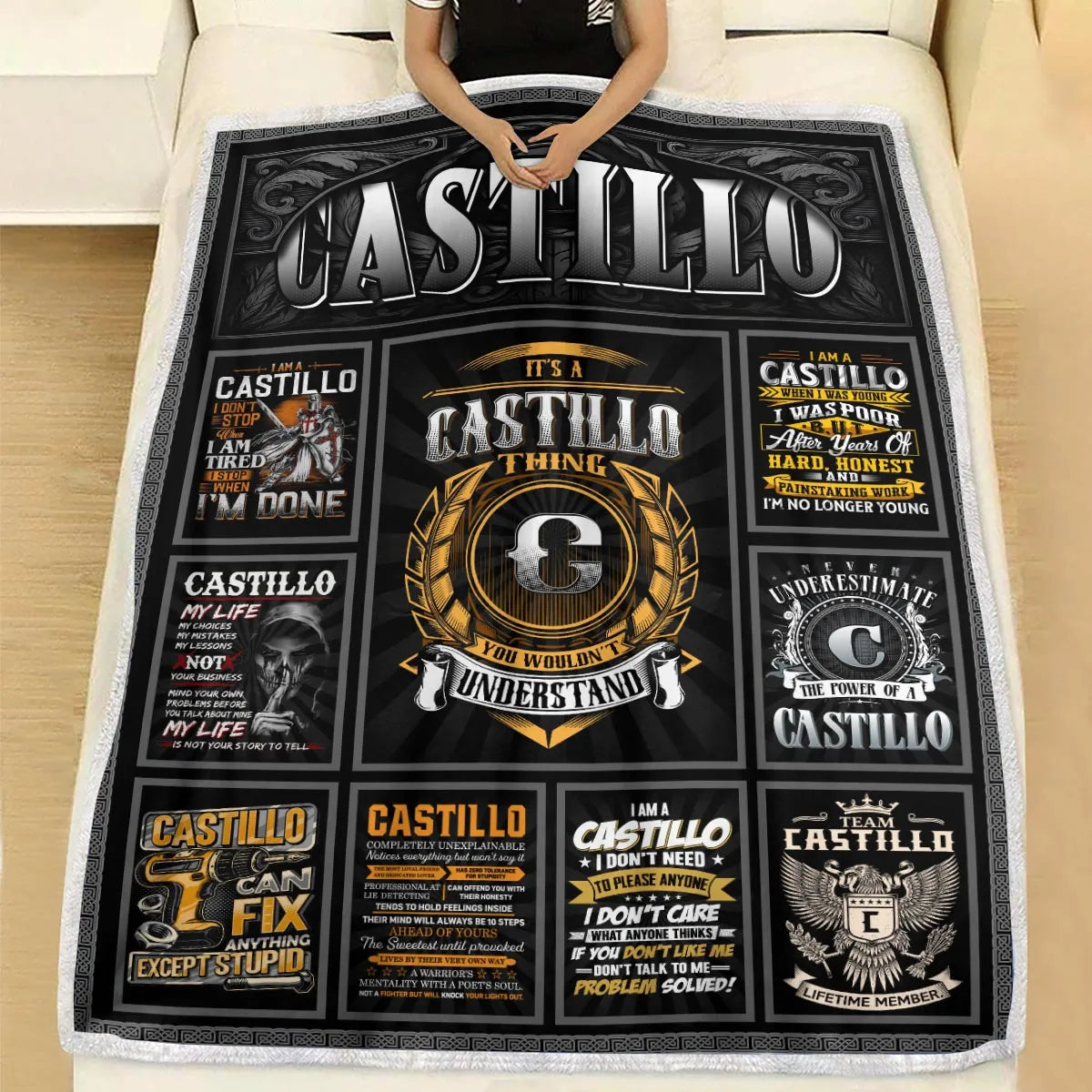 CASTILLO Personalized Blanket | Custom Name Cozy Throw Gift 13K1-BK2
