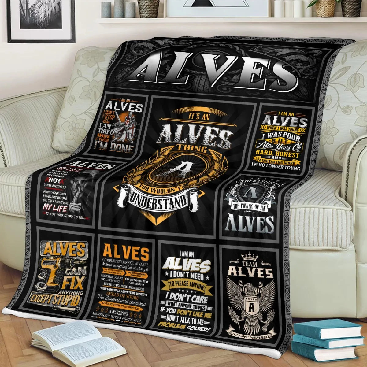 ALVES Personalized Blanket | Custom Name Cozy Throw Gift 13K1-BK2