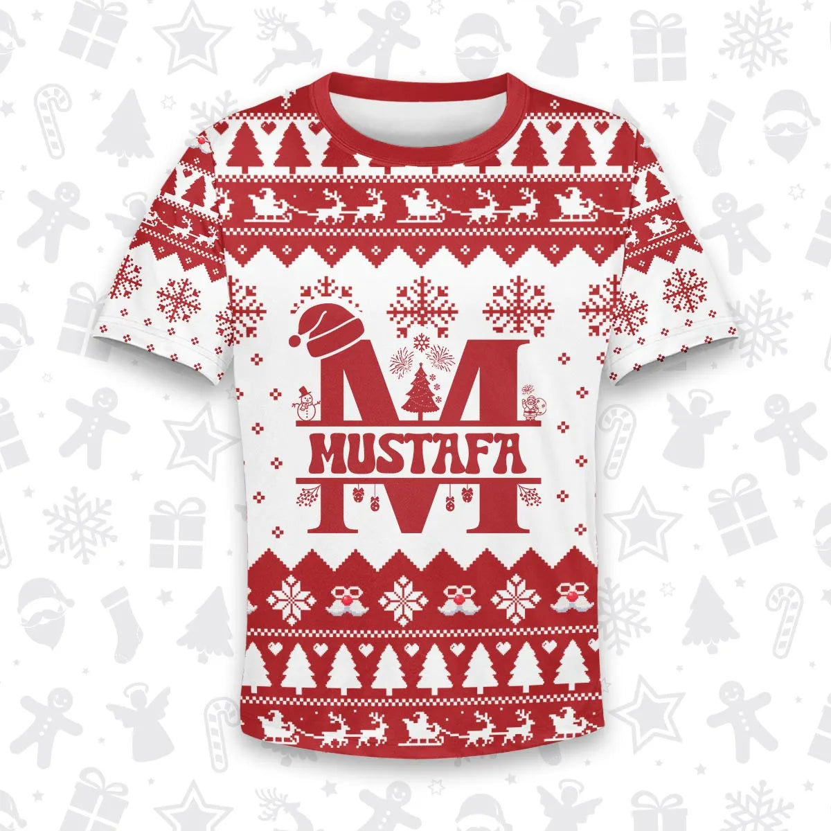 MUSTAFA Personalized Christmas T-Shirt Pajama Set - Holiday Gift Outfit 13K1-CR2
