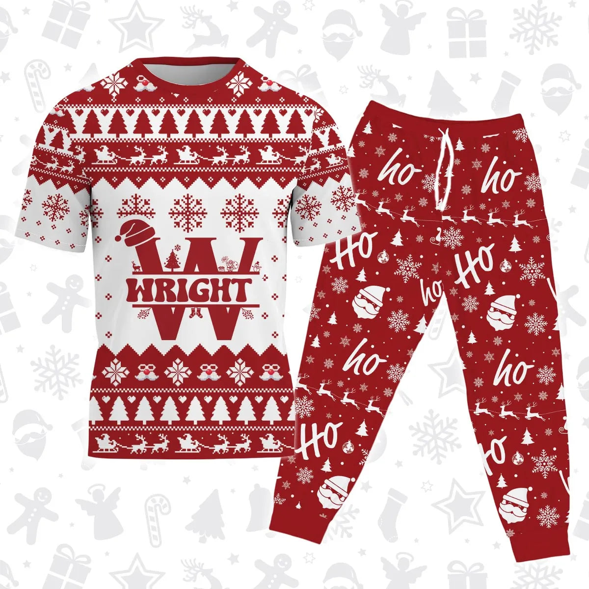 WRIGHT Personalized Christmas T-Shirt Pajama Set - Holiday Gift Outfit 13K1-CR2