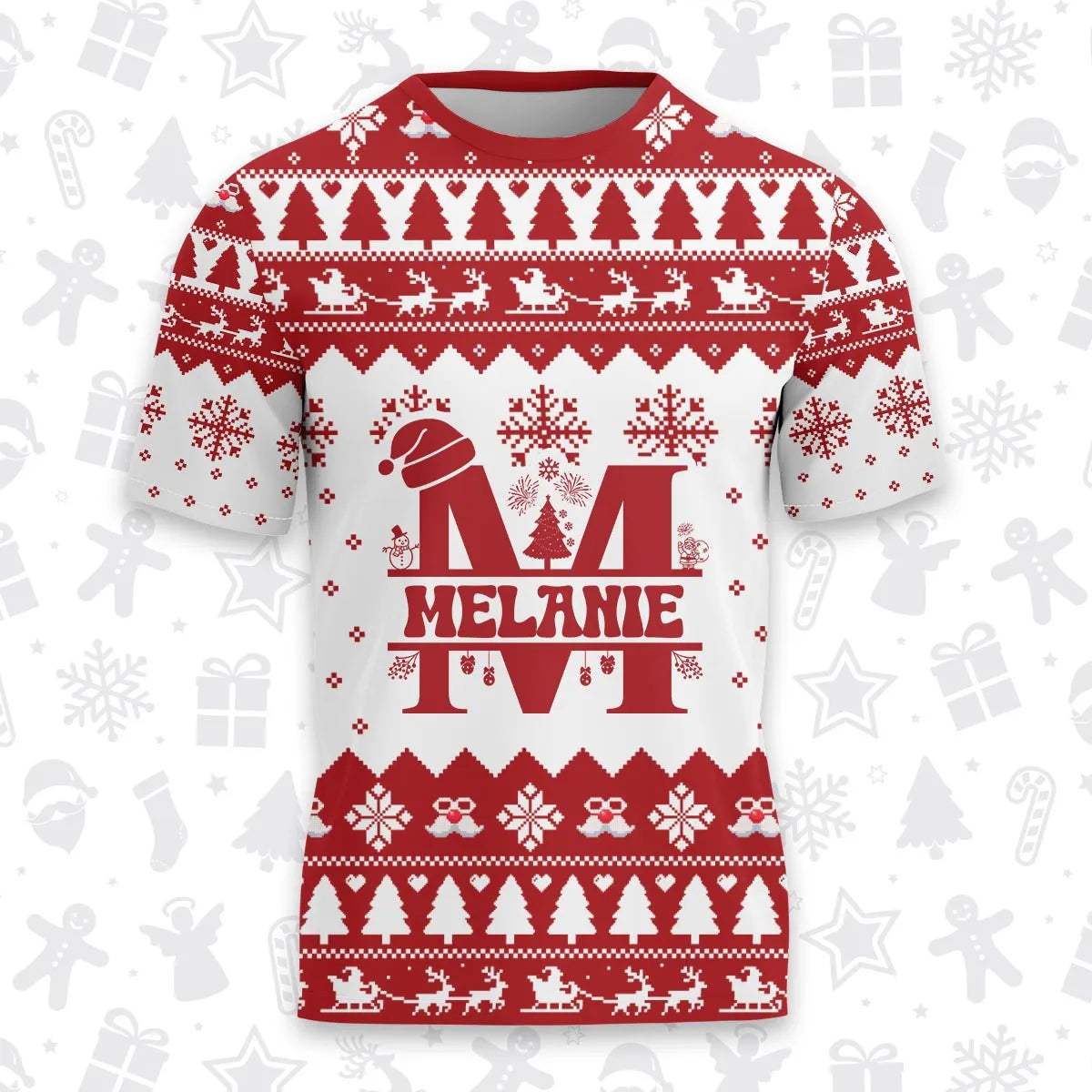 MELANIE Personalized Christmas T-Shirt Pajama Set - Holiday Gift Outfit 13K1-CR2