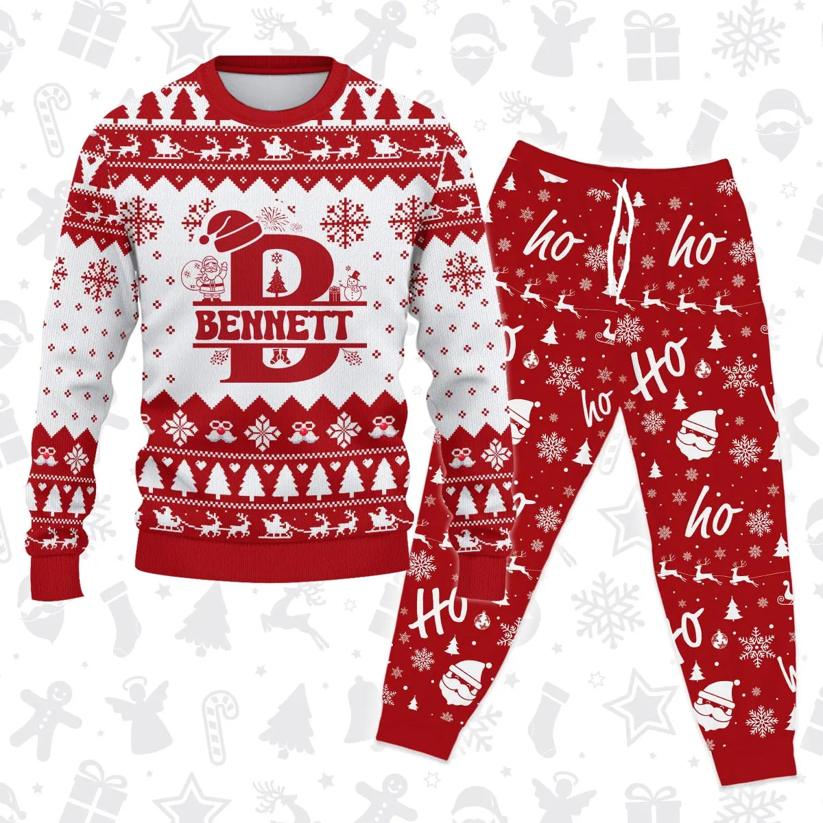 BENNETT Personalized Christmas Pajama Set - Holiday Gift Outfit 13K1-CR2