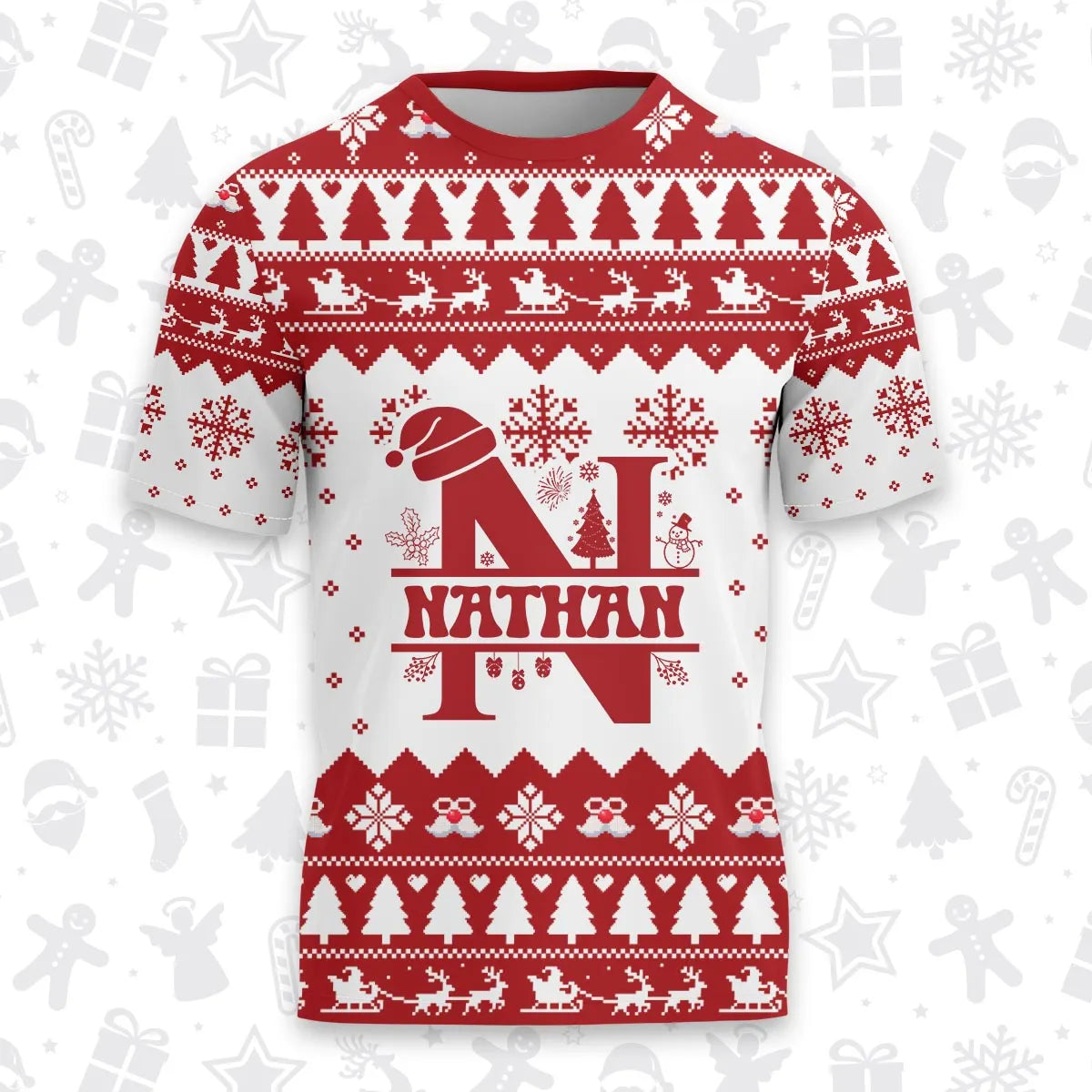 NATHAN Personalized Christmas T-Shirt Pajama Set - Holiday Gift Outfit 13K1-CR2