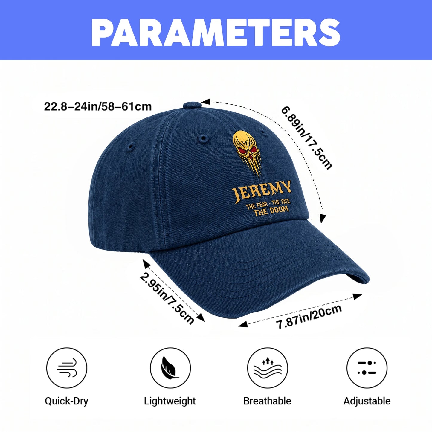 The Fear The Fate The Doom Skull Blue Washed Cap JEREMY 13K1 C97PF