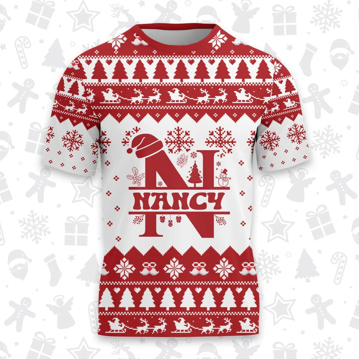 NANCY Personalized Christmas T-Shirt Pajama Set - Holiday Gift Outfit 13K1-CR2