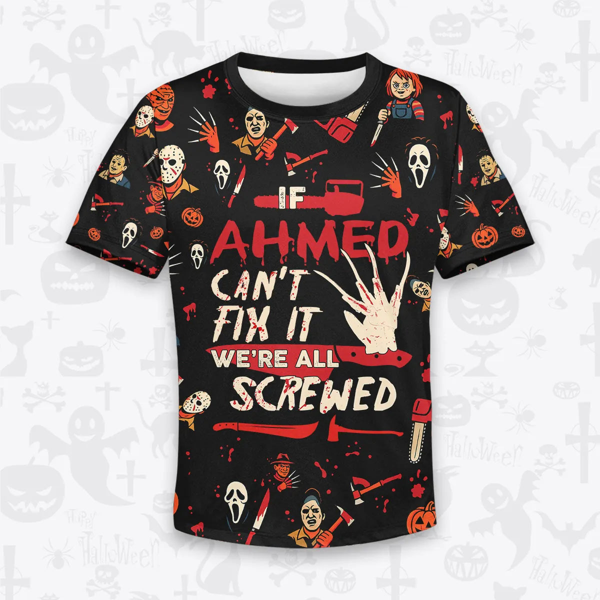 AHMED Horror Halloween Pajama Set Scary T-Shirt & Pants Sleepwear Costume 13K1-HL1