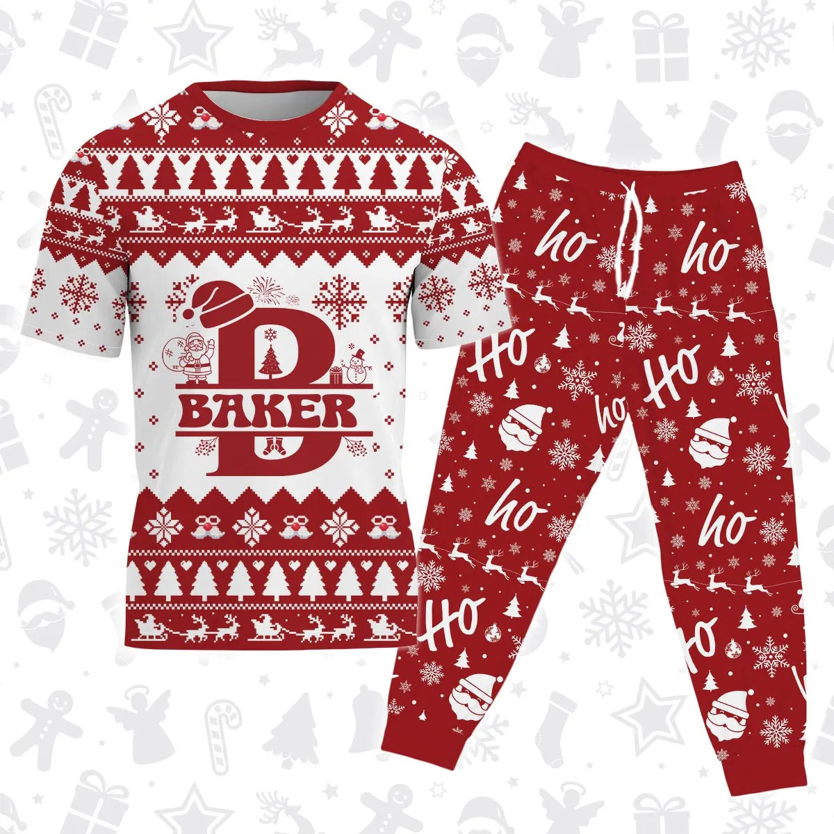 BAKER Personalized Christmas T-Shirt Pajama Set - Holiday Gift Outfit 13K1-CR2
