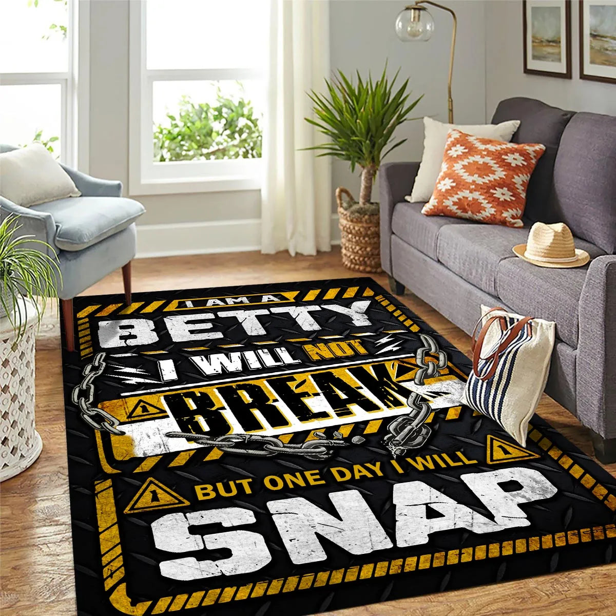 BETTY Motivational Rug – Black & Yellow Quote Carpet for Living Room 13K1-AR1