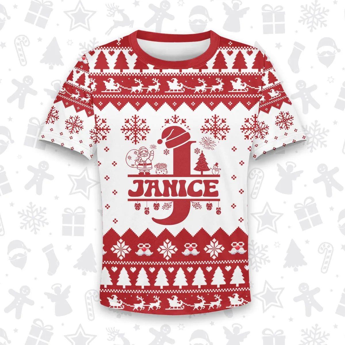 JANICE Personalized Christmas T-Shirt Pajama Set - Holiday Gift Outfit 13K1-CR2
