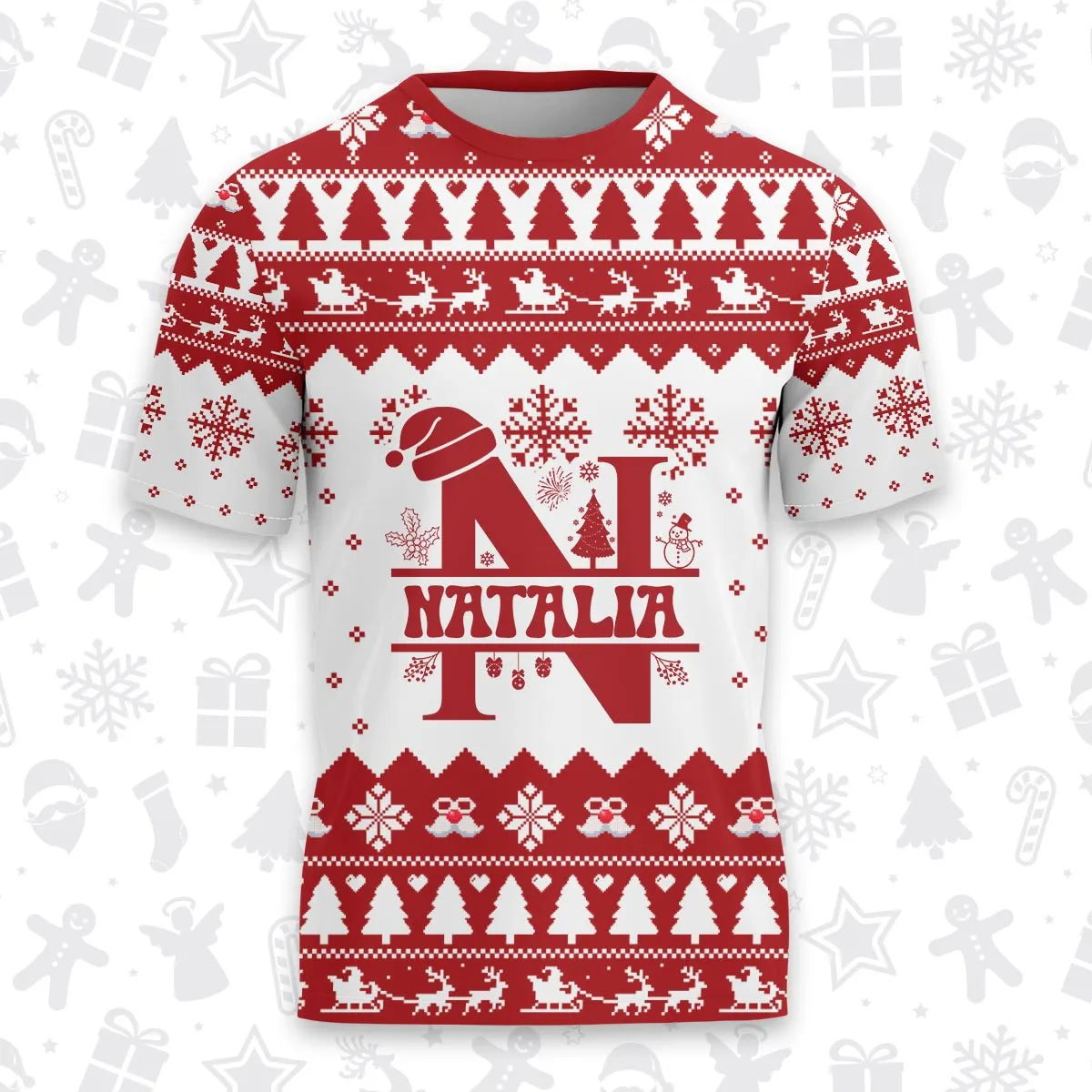NATALIA Personalized Christmas T-Shirt Pajama Set - Holiday Gift Outfit 13K1-CR2