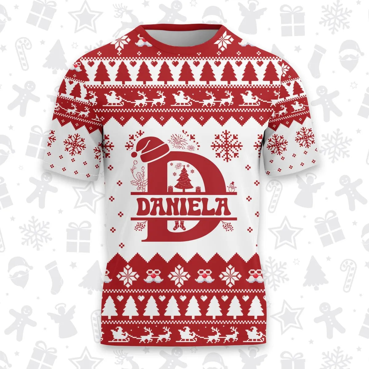 DANIELA Personalized Christmas T-Shirt Pajama Set - Holiday Gift Outfit 13K1-CR2