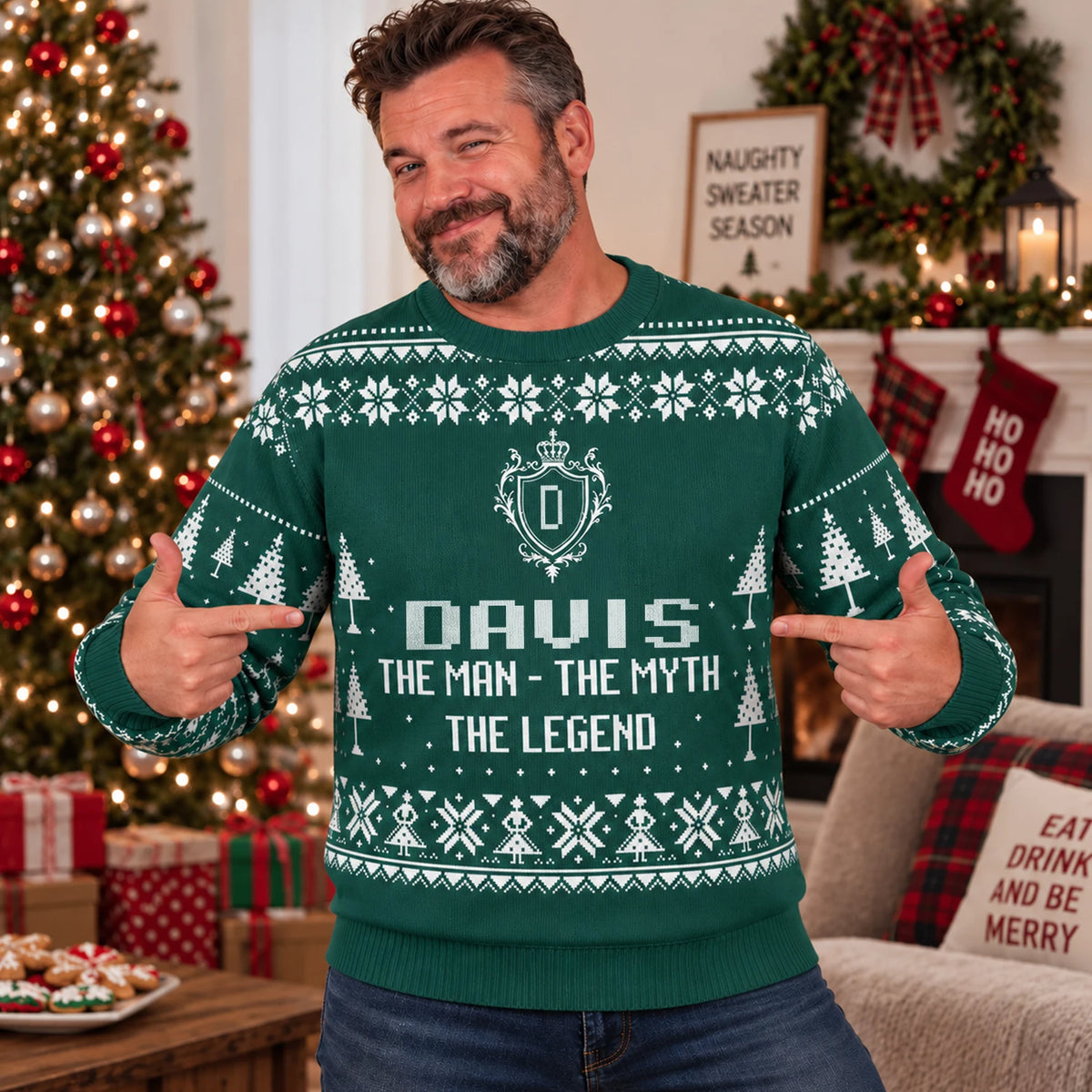 The Man The Myth The Legend Sage Green Ugly Sweater DAVIS 13K1 UG10