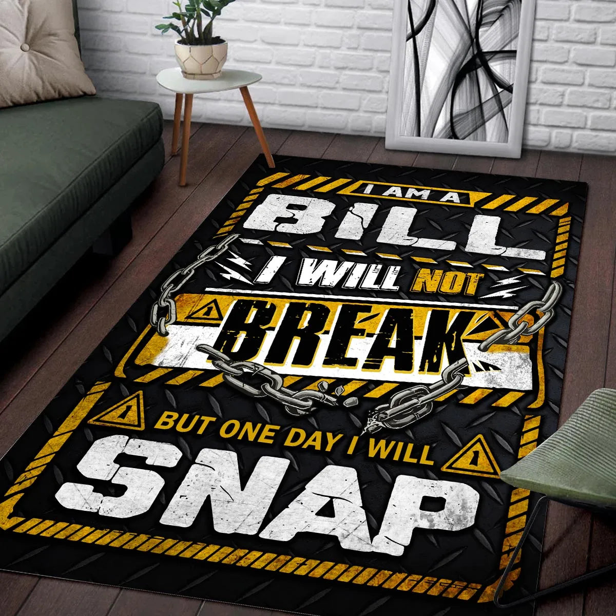 BILL Motivational Rug – Black & Yellow Quote Carpet for Living Room 13K1-AR1