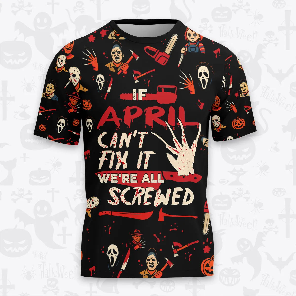 APRIL Horror Halloween Pajama Set Scary T-Shirt & Pants Sleepwear Costume 13K1-HL1