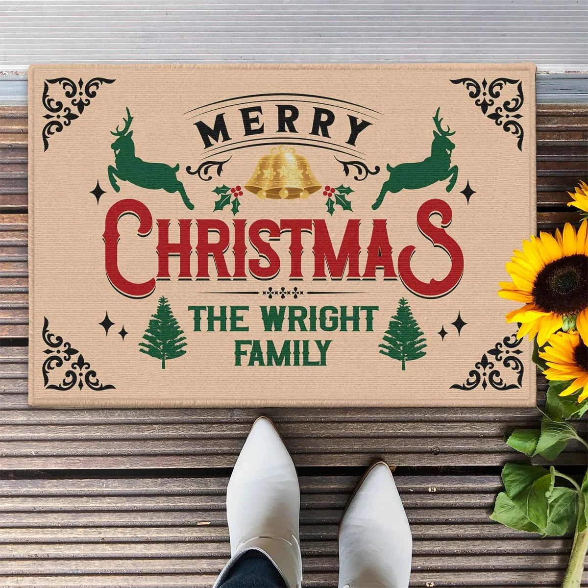 WRIGHT Family Merry Christmas Doormat – Personalized Holiday Welcome Mat