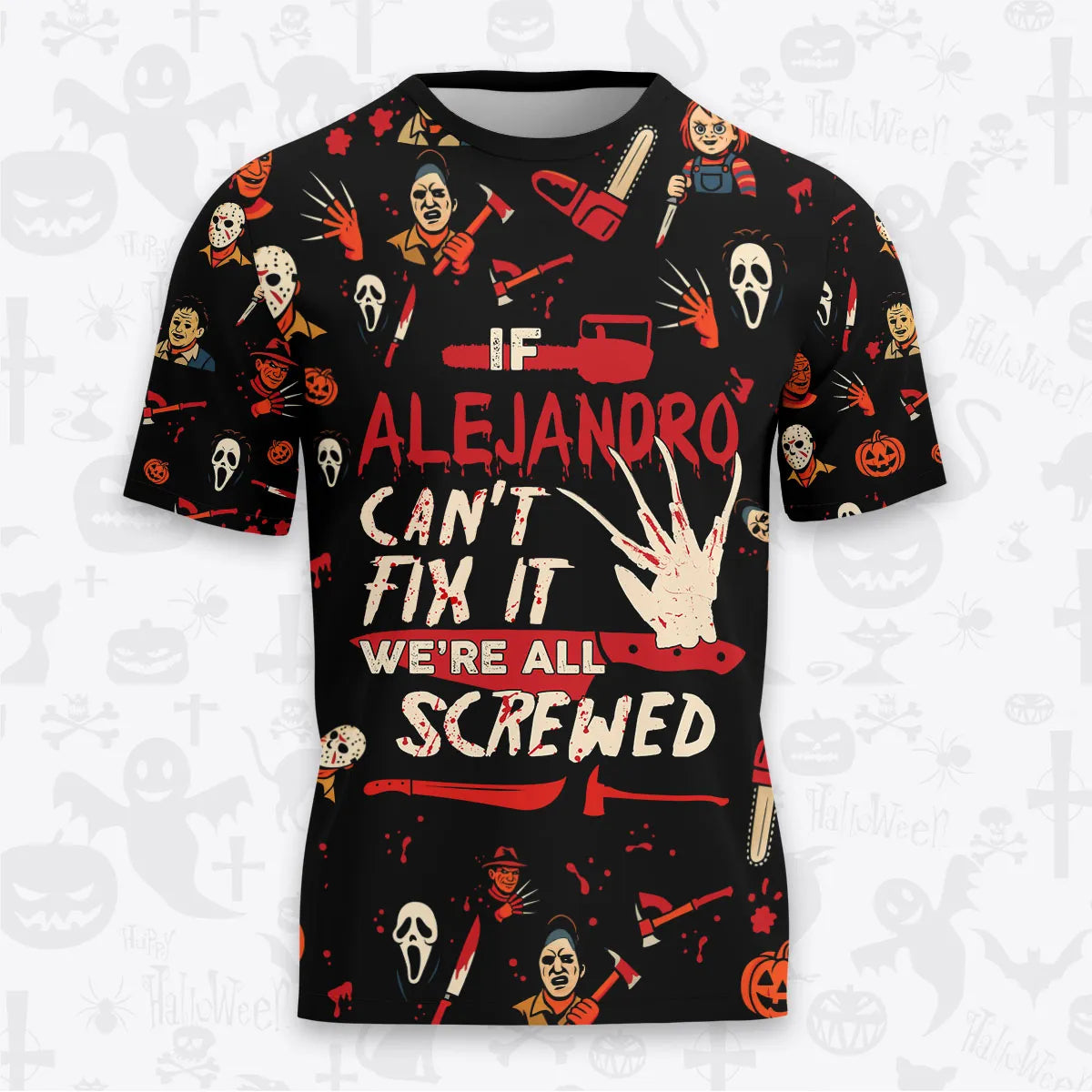ALEJANDRO Horror Halloween Pajama Set Scary T-Shirt & Pants Sleepwear Costume 13K1-HL1
