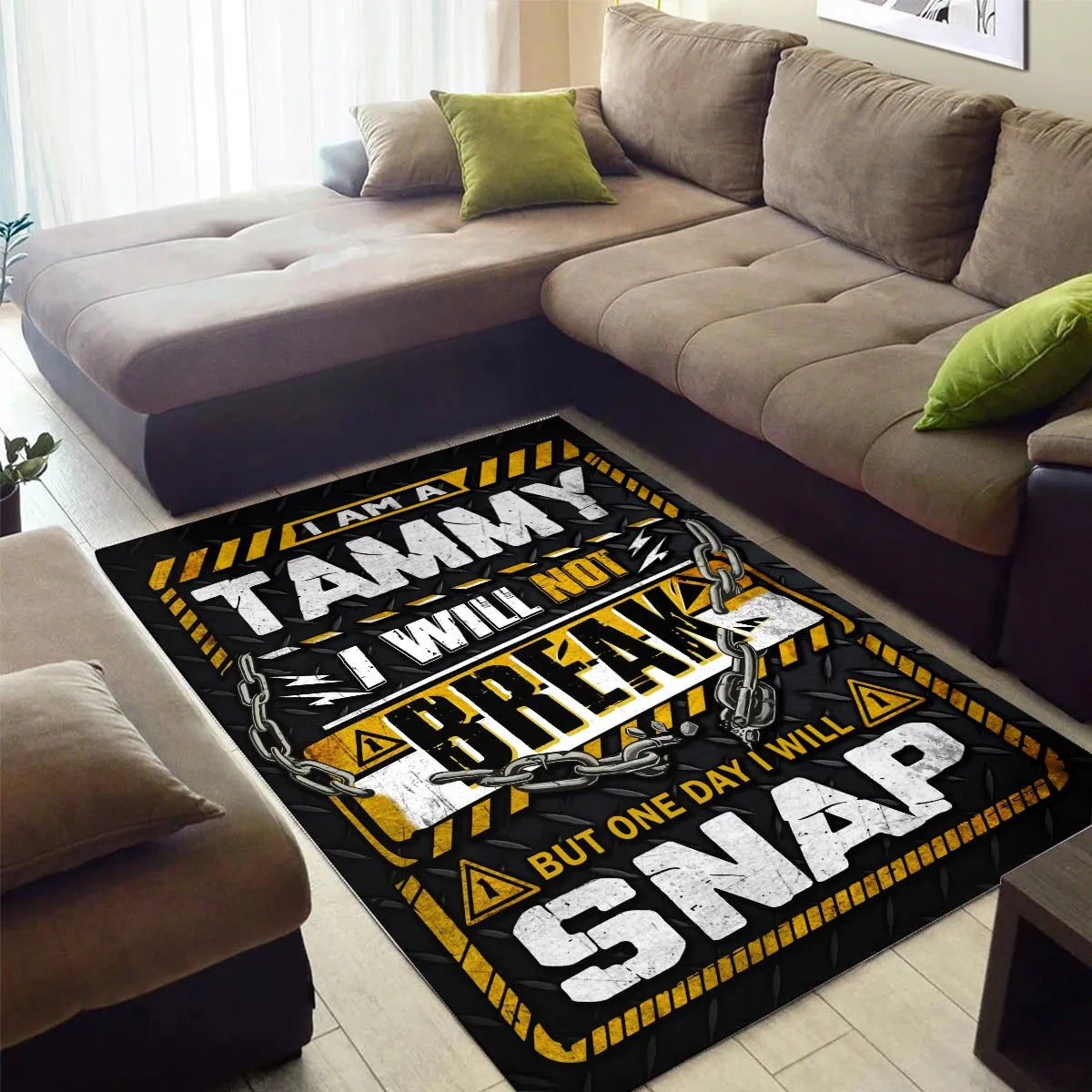 TAMMY Motivational Rug – Black & Yellow Quote Carpet for Living Room 13K1-AR1