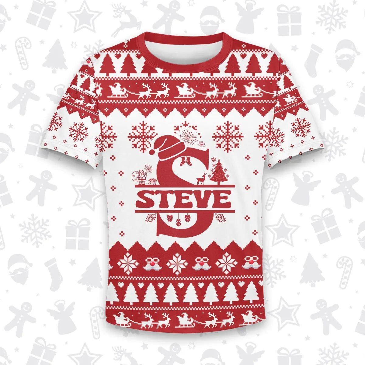 STEVE Personalized Christmas T-Shirt Pajama Set - Holiday Gift Outfit 13K1-CR2