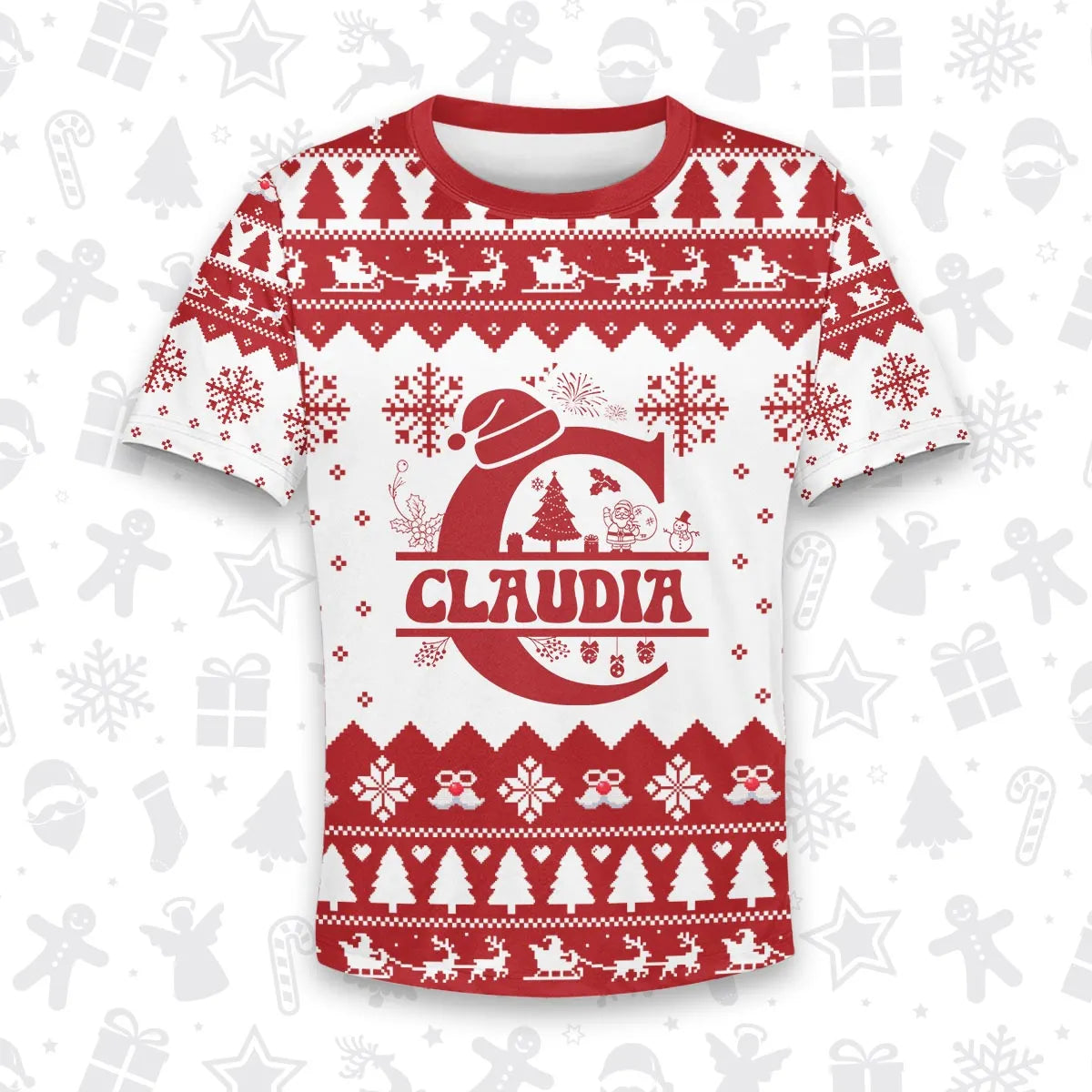 CLAUDIA Personalized Christmas T-Shirt Pajama Set - Holiday Gift Outfit 13K1-CR2