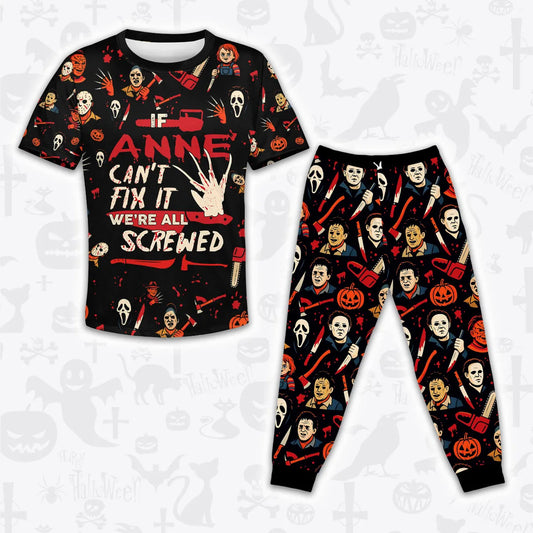ANNE Horror Halloween Pajama Set Scary T-Shirt & Pants Sleepwear Costume 13K1-HL1