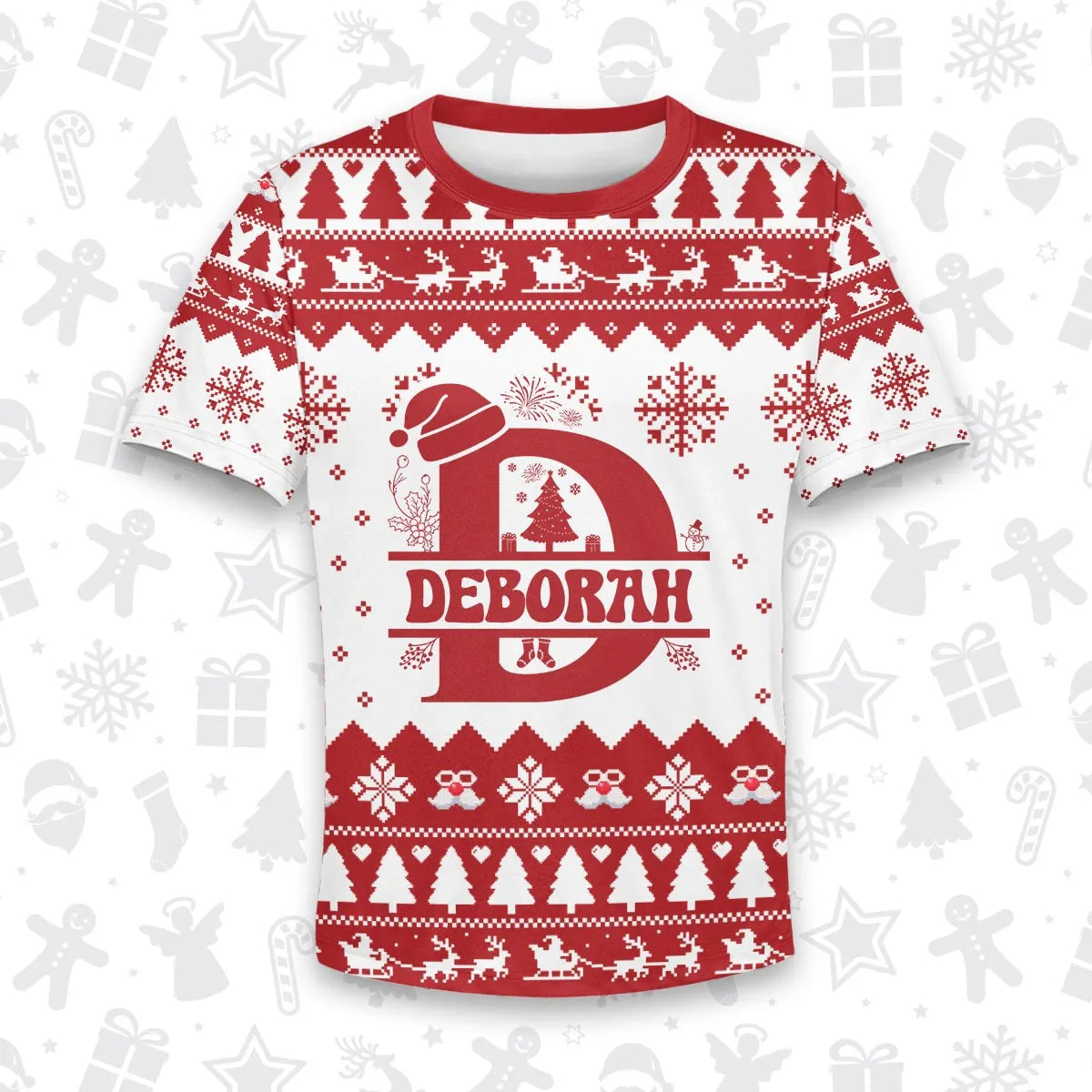 DEBORAH Personalized Christmas T-Shirt Pajama Set - Holiday Gift Outfit 13K1-CR2